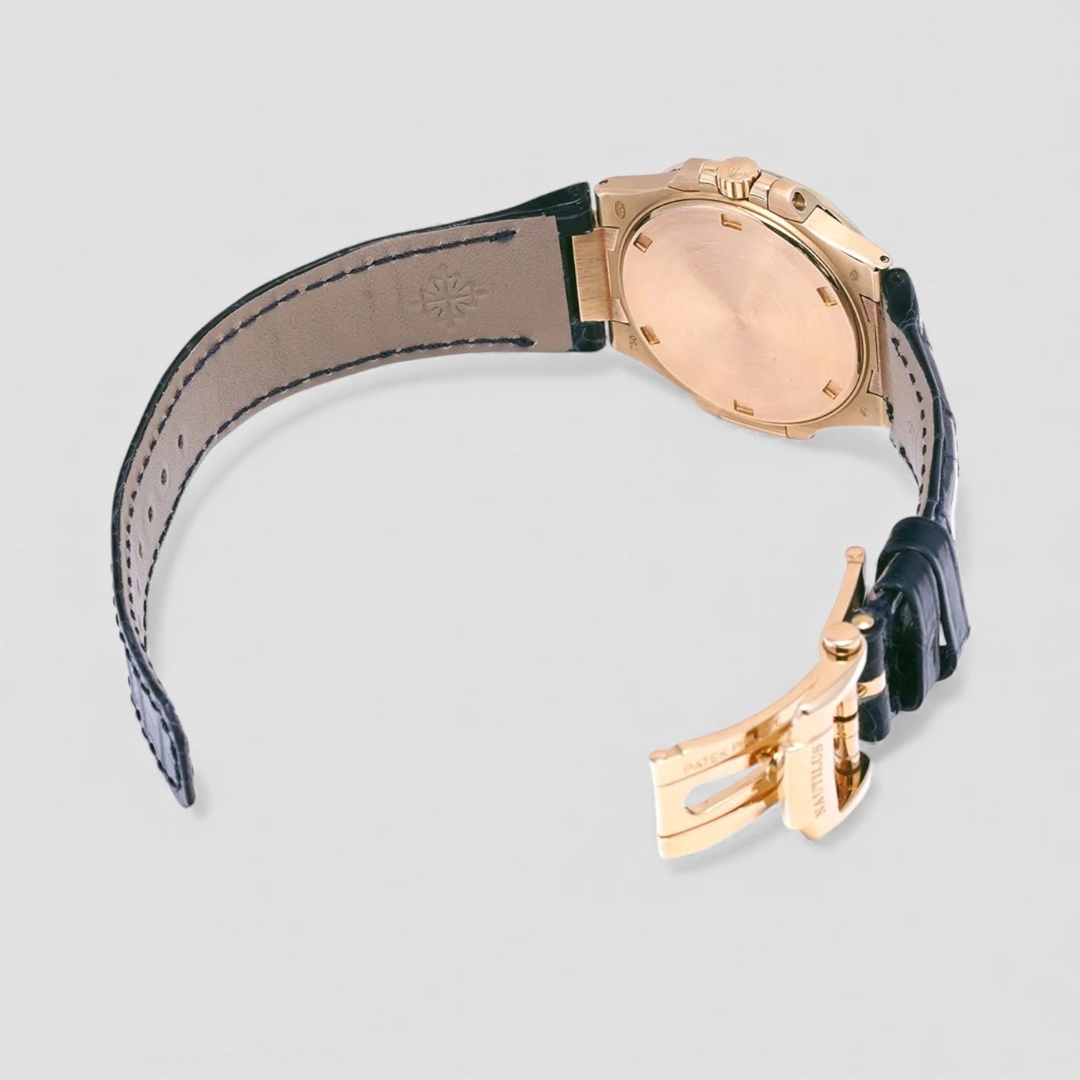 Nautilus White Dial Black Leather Strap Ladies Watch