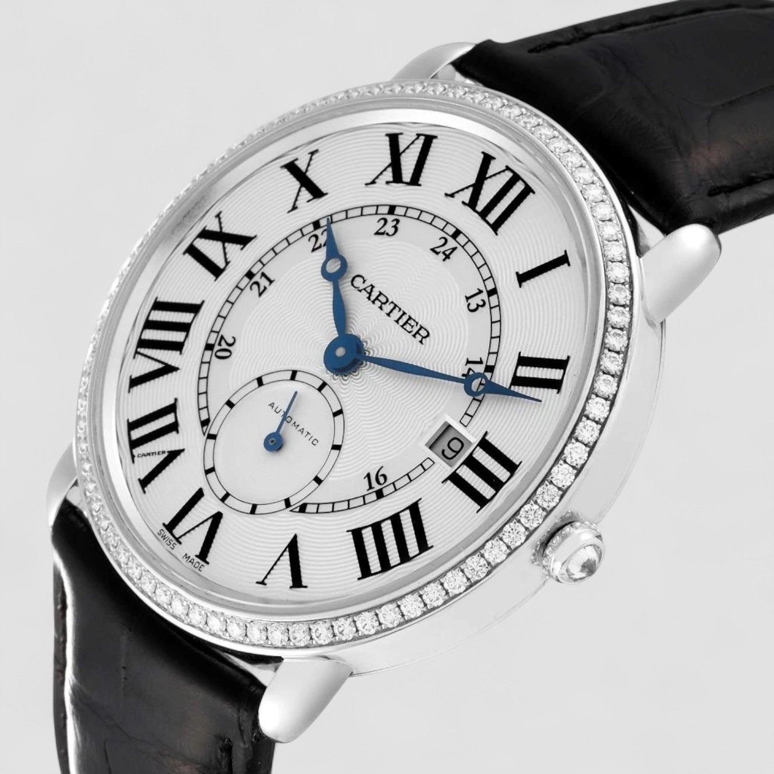 Ronde Louis White Gold Diamond Bezel Silver Dial Mens Watch