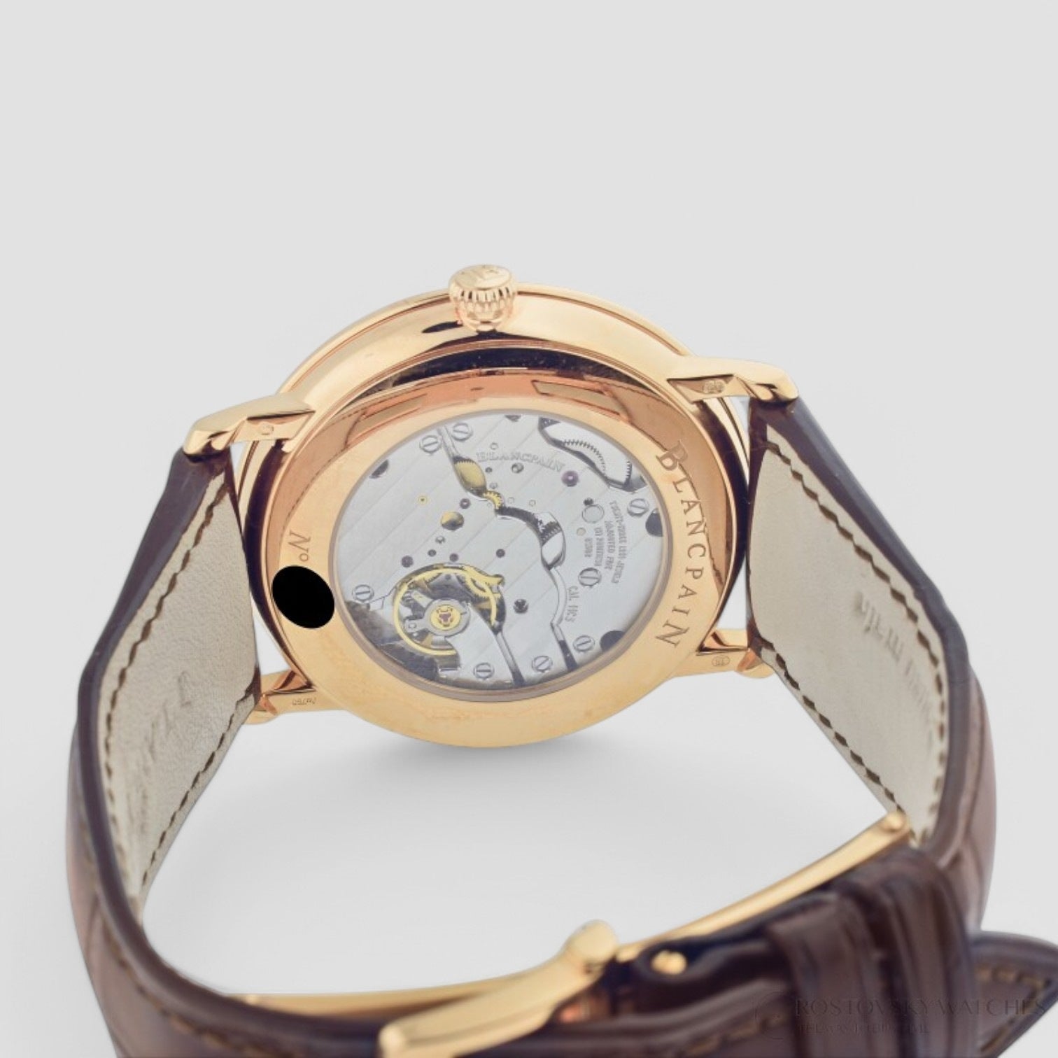 Villeret Opaline Dial 18kt Rose Gold Brown Leather Men's Watch
