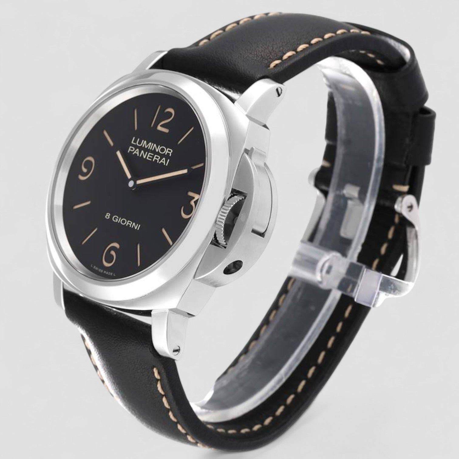 Luminor 8 Giorni Black Dial Steel Mens Watch