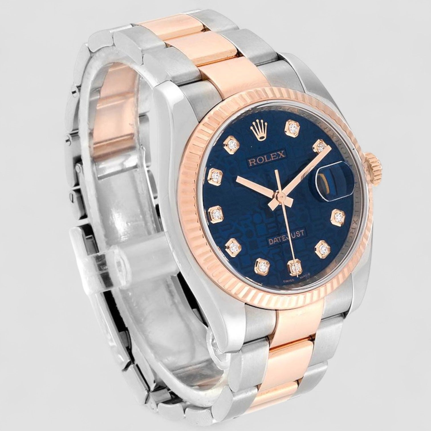 Datejust Steel Rose Gold Blue Diamond Dial Unisex Watch