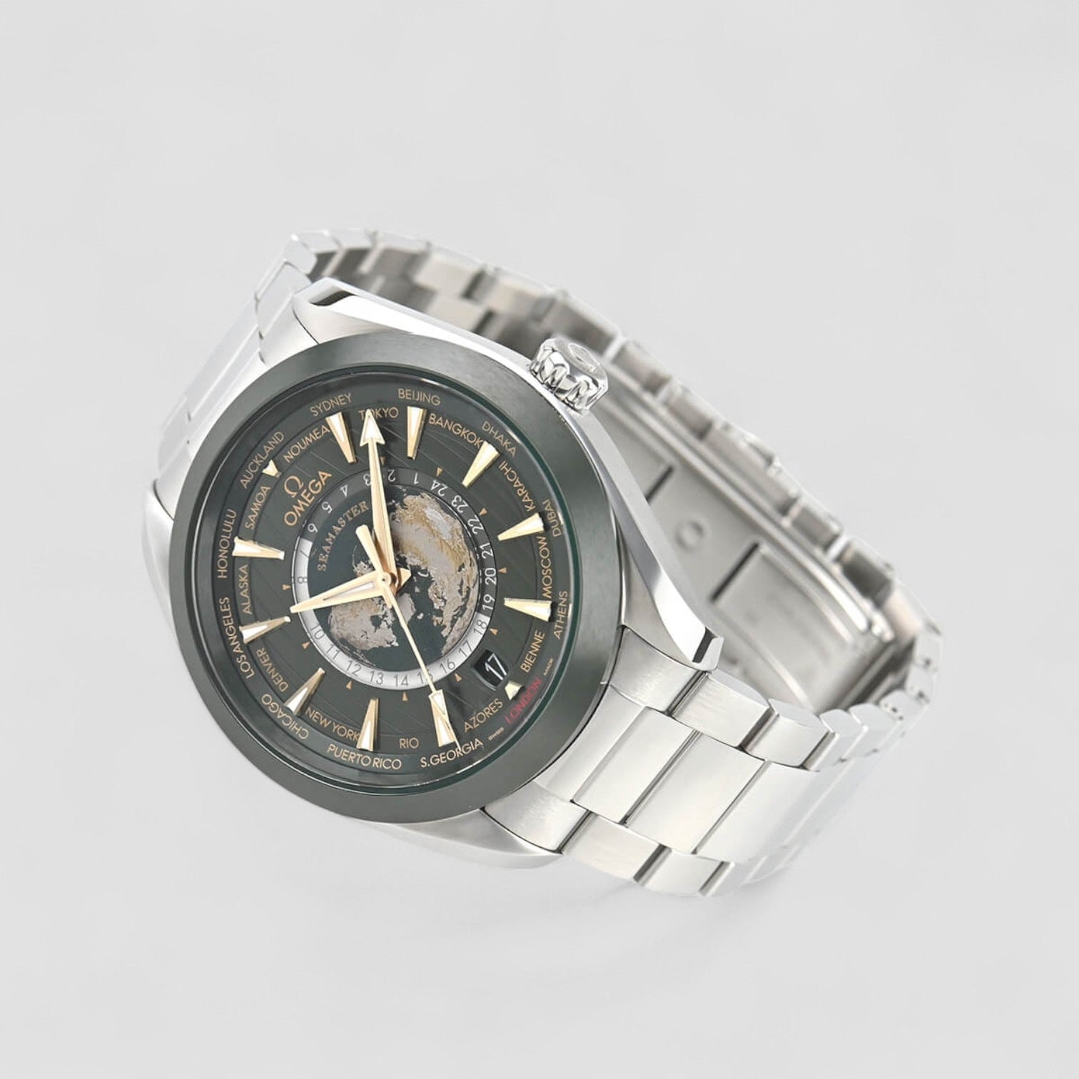 Seamaster World Time GMT Automatic Chronometer Green Dial Men's Watcht