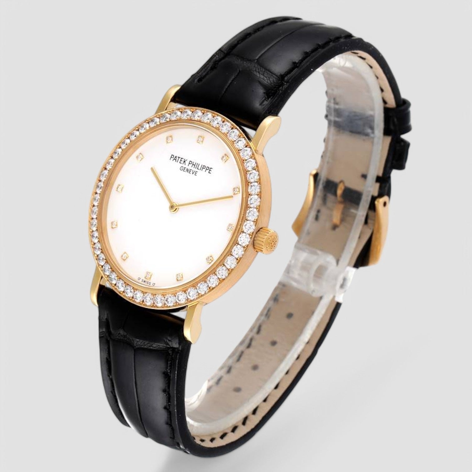 Calatrava Yellow Gold White Dial Diamond Watch