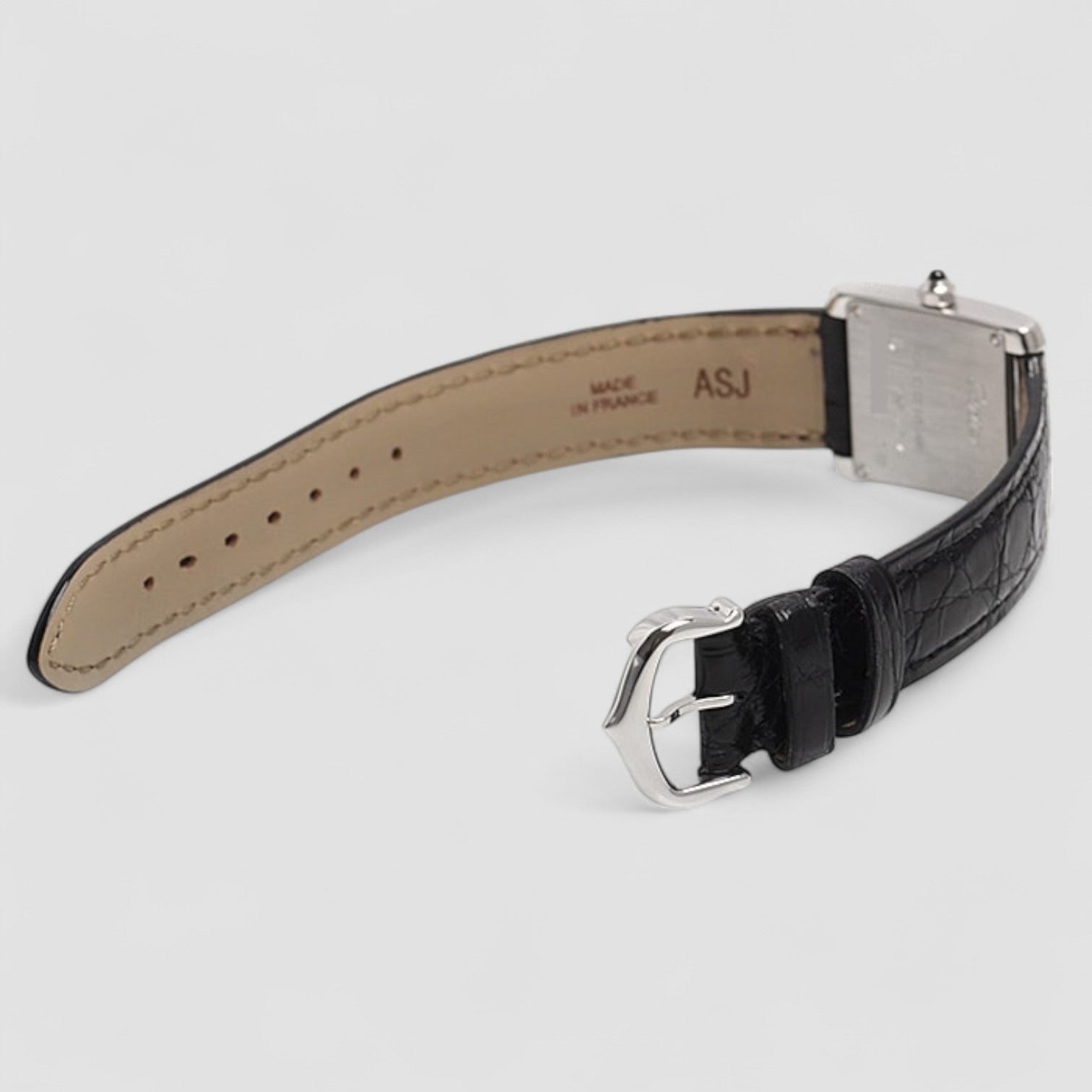 Tank Francaise White Gold Black Strap Ladies Watch