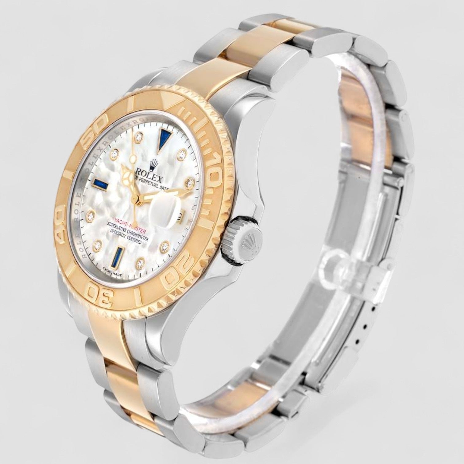 Yachtmaster Steel Yellow Gold Diamond Sapphire Serti Mens Watch