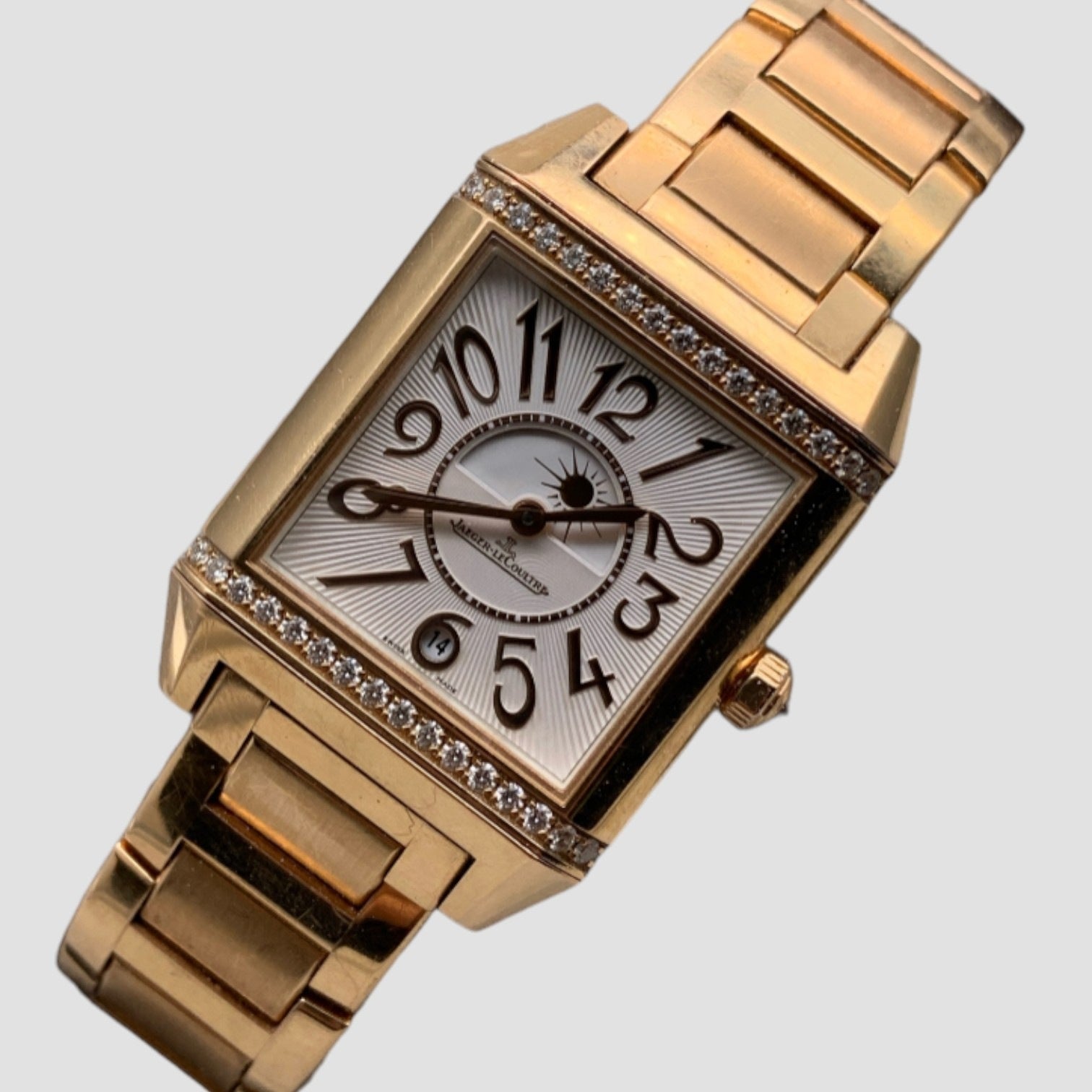 Reverso Squadra Duetto Silver Dial 18kt Yellow Gold Diamond Automatic Ladies Watch
