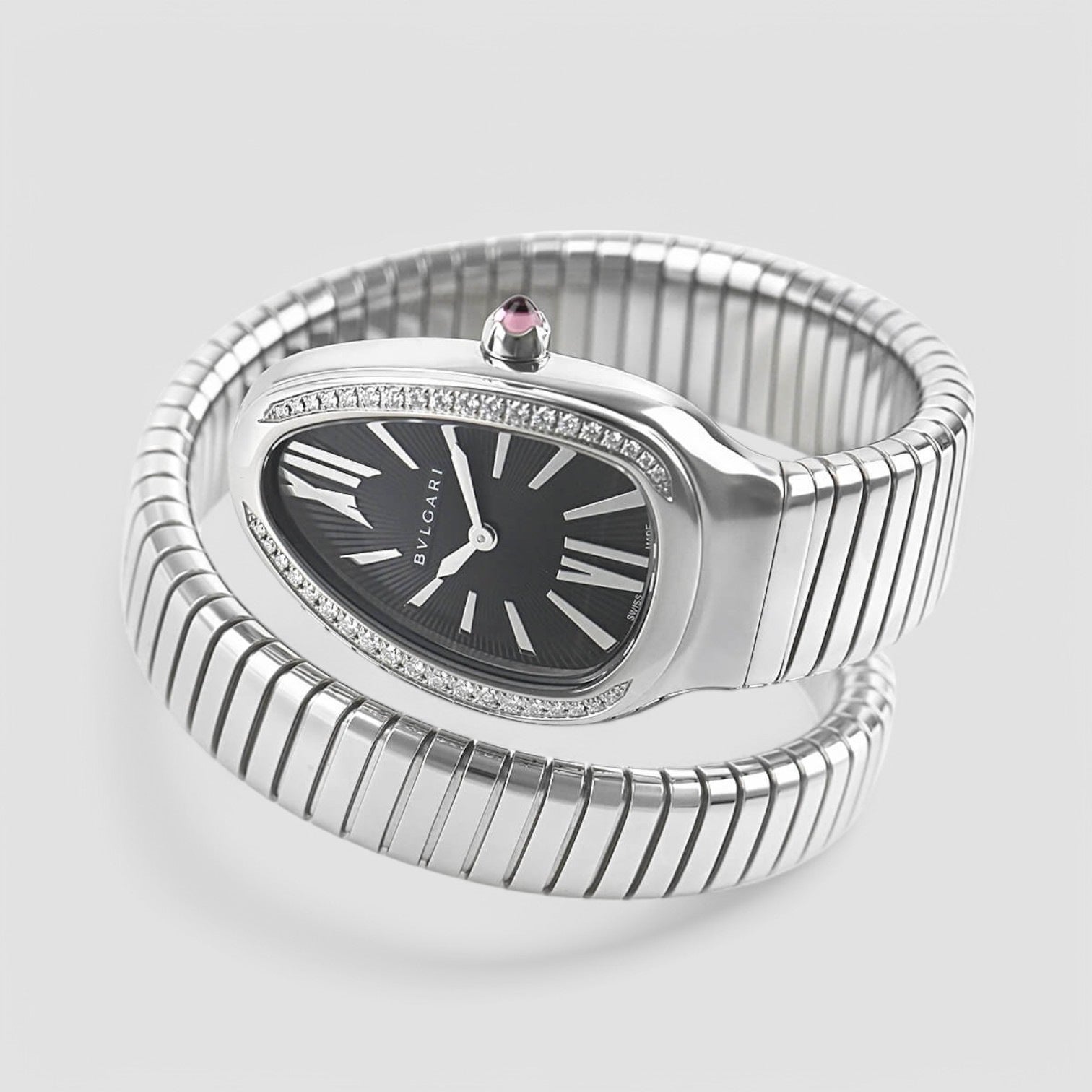 Serpenti Tubogas 35mm Black Dial Diamond Ladies Watch