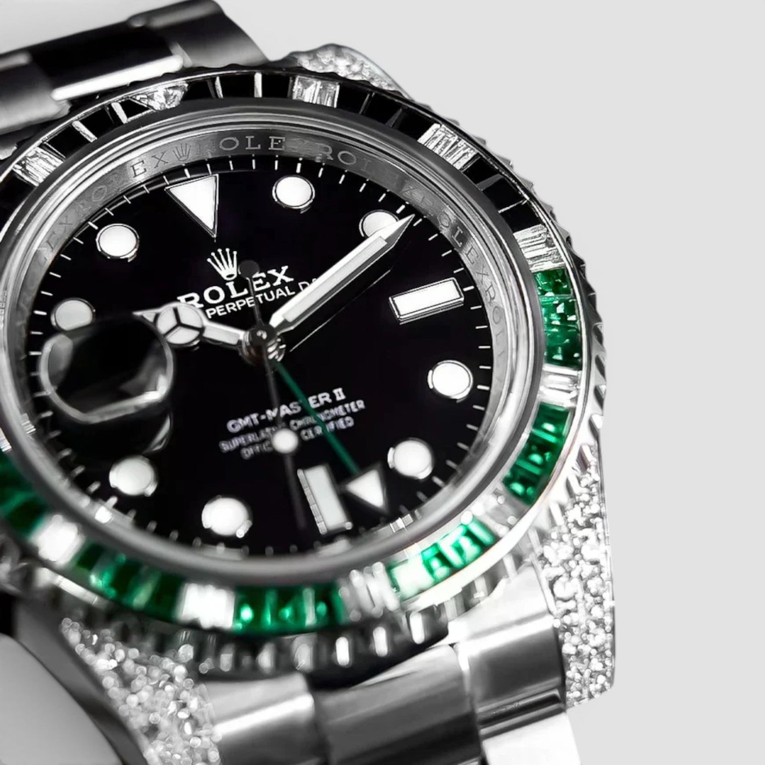 GMT-Master II Custom Diamond-Set with Green/Black Gemstone Iced Out