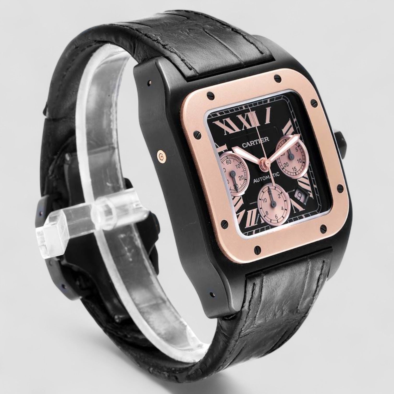 Santos 100 XL Carbon Rose Gold Chronograph Mens Watch