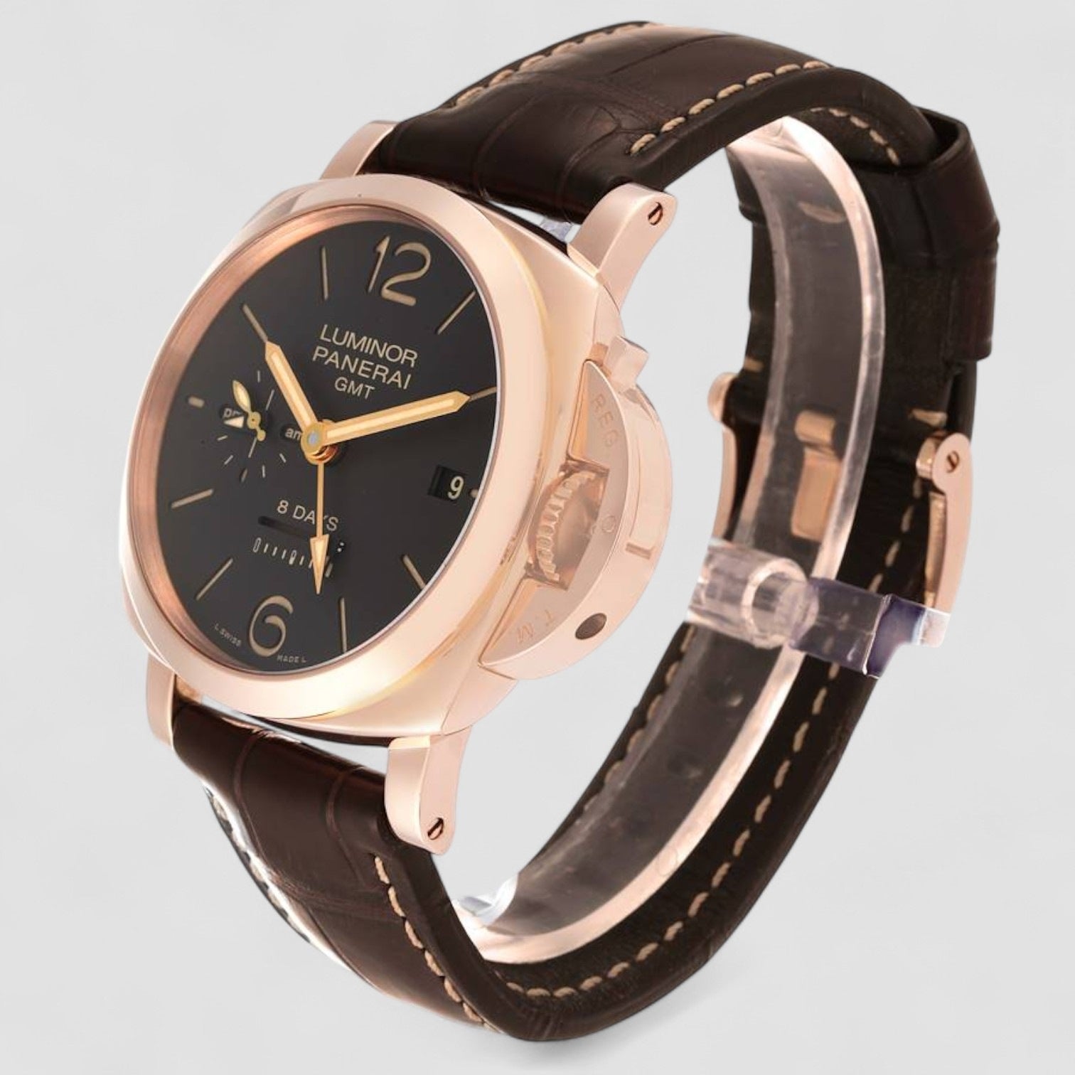 Panerai Luminor 1950 8 Days GMT Rose Gold Mens Watch