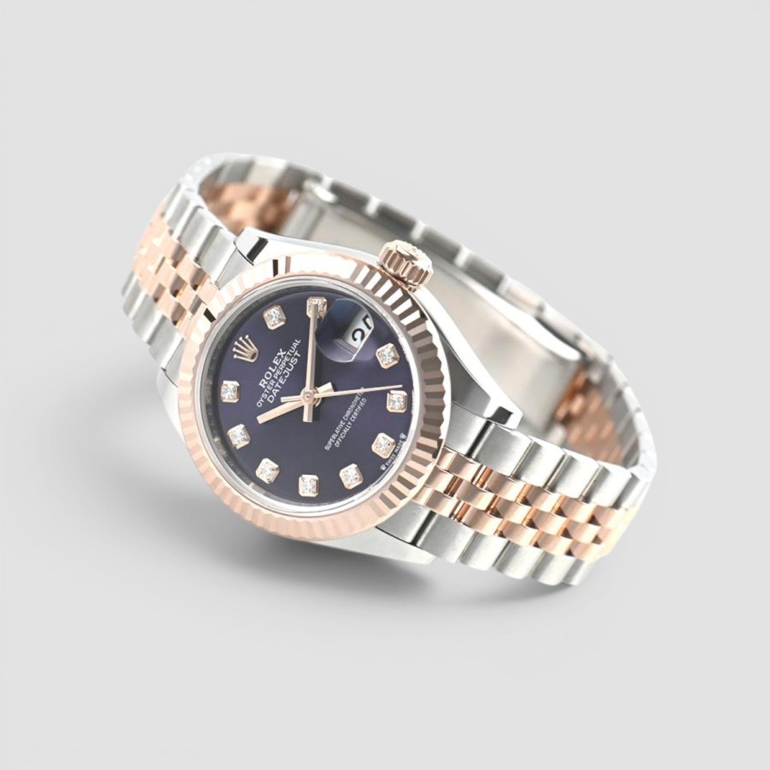 Lady-Datejust 28mm Steel & Everose Gold Aubergine Diamond Dial
