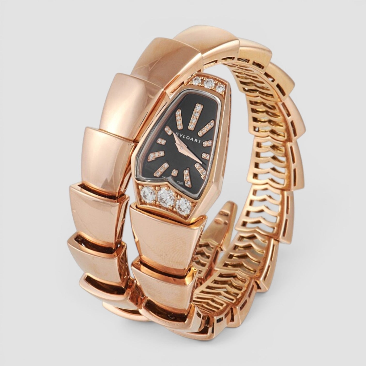 Serpenti 26mm 18K Rose Gold Diamond Black Dial