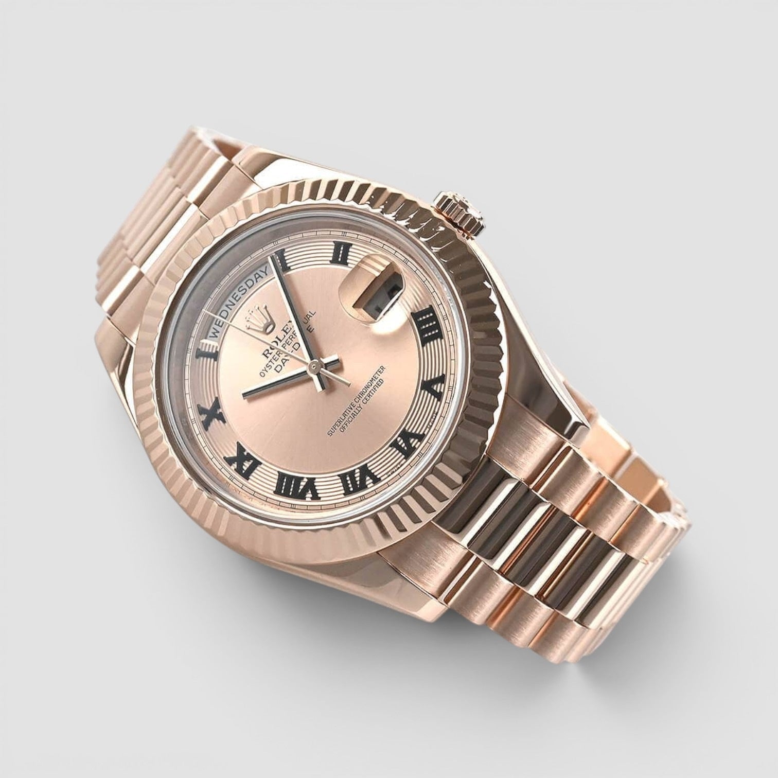 Day-Date II 41mm 18K Everose Gold Black Roman Dial