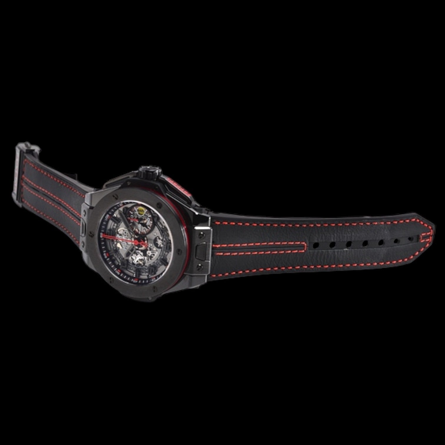 Big Bang Unico Ferrari Skeleton Red Arabic Black Ceramic Case Leather 45mm