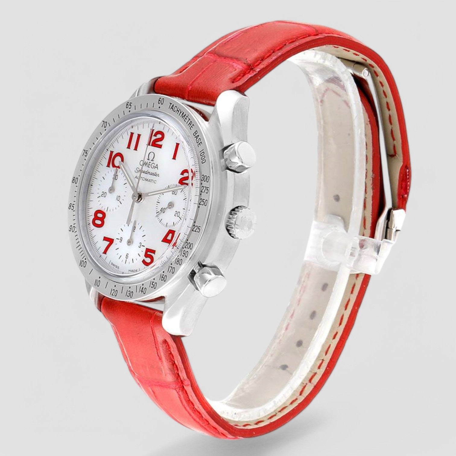 Speedmaster Mother of Pearl Red Strap Ladies Watch