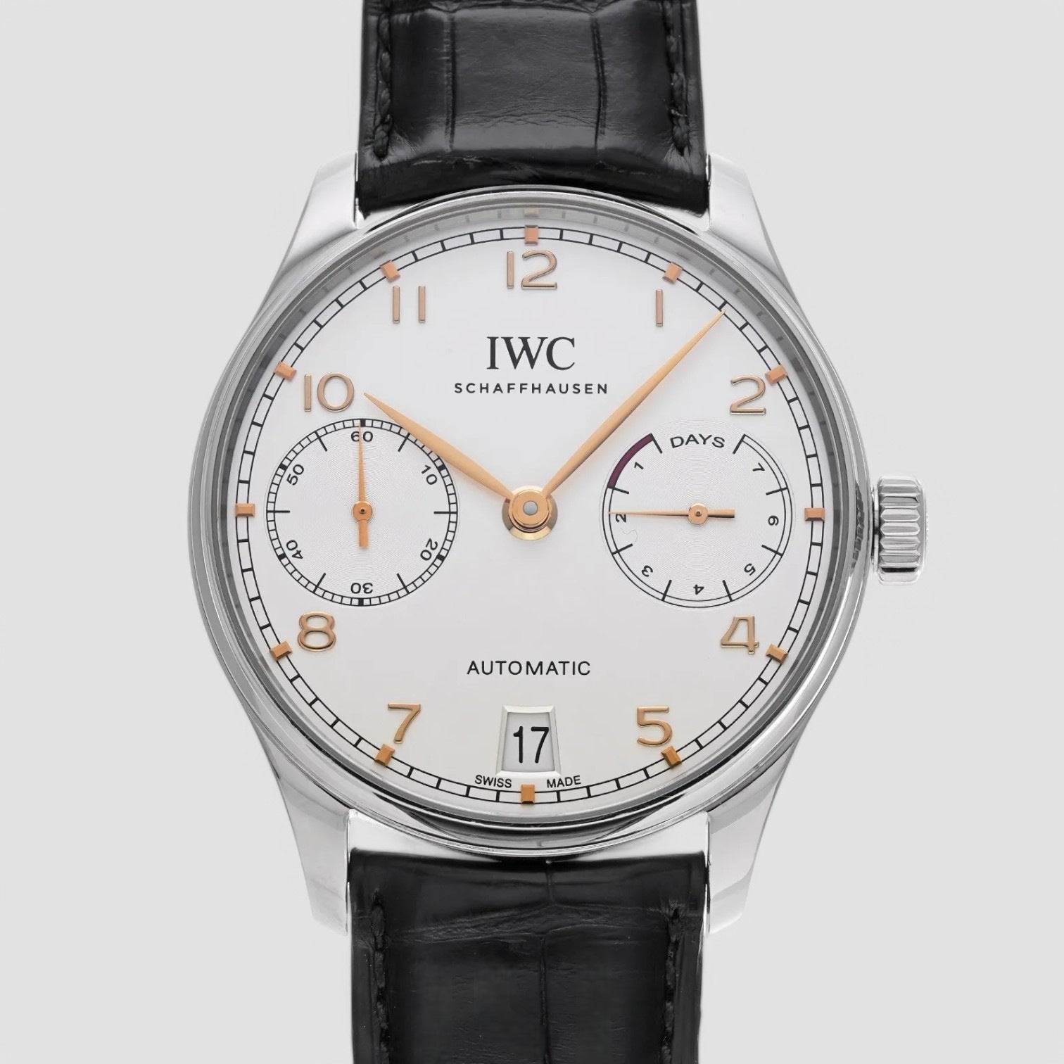 Portuguese 7 Day Automatic SS Silver Dial Rose Numerals