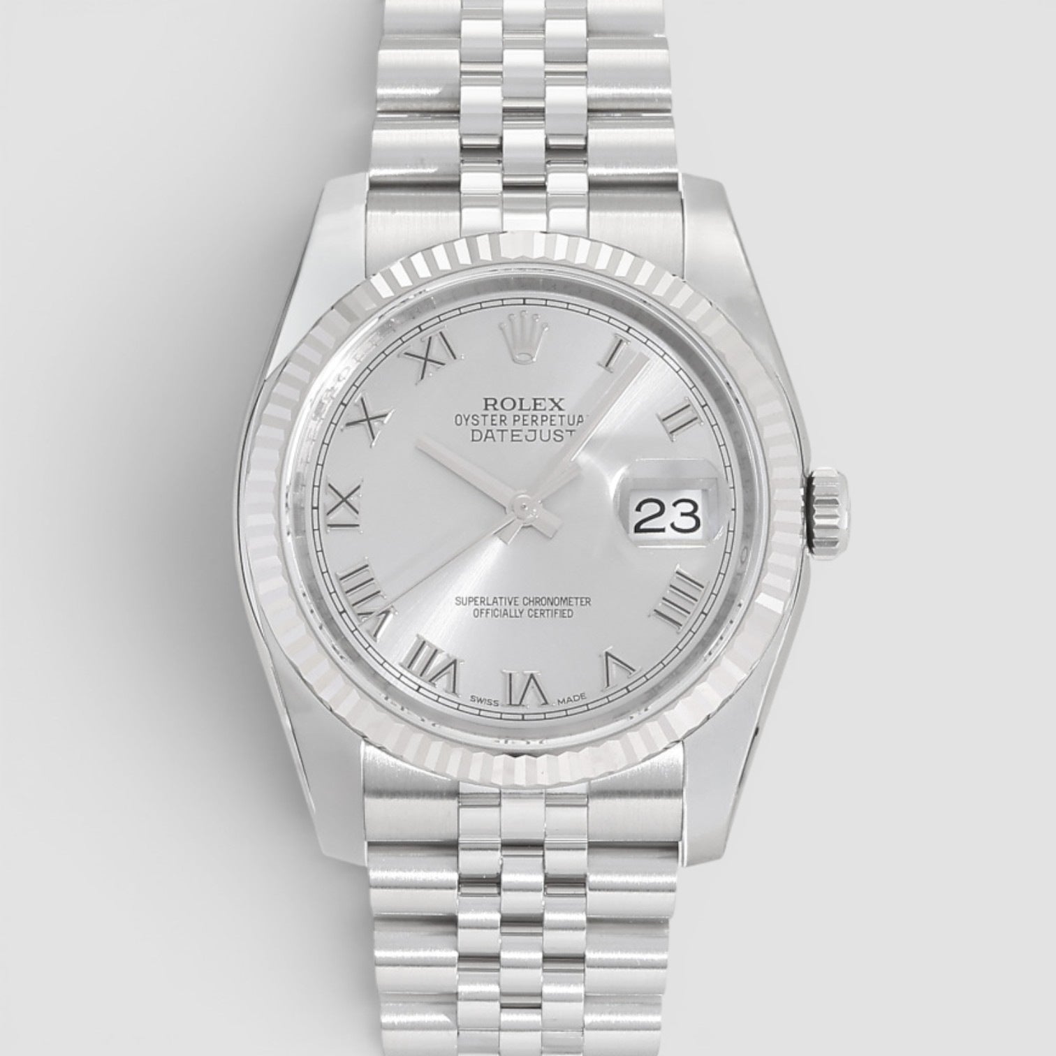 Datejust 36mm Stainless Steel & 18K White Gold Silver Roman Dial