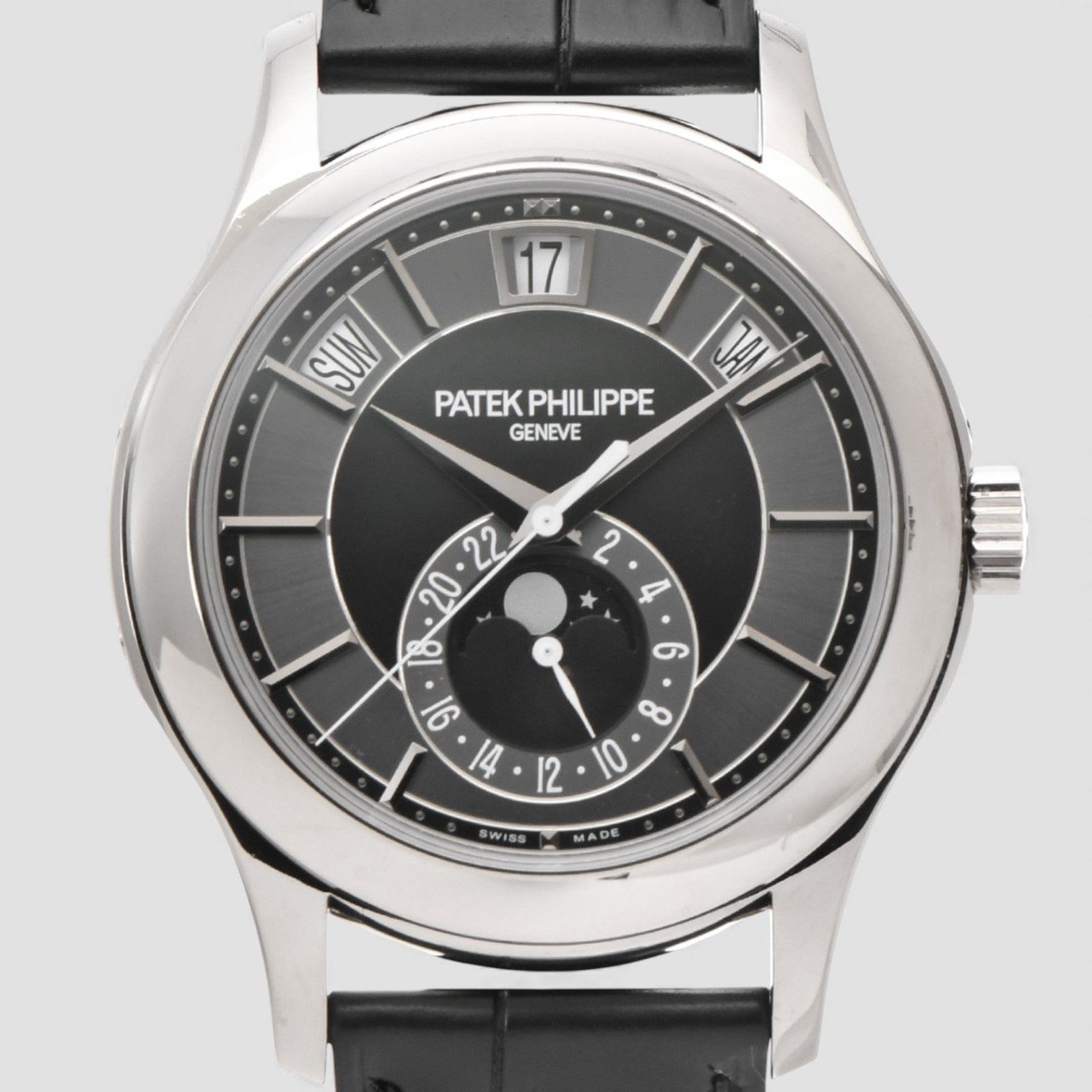 Annual Calendar Grey Dial 18K White Gold Black Dial