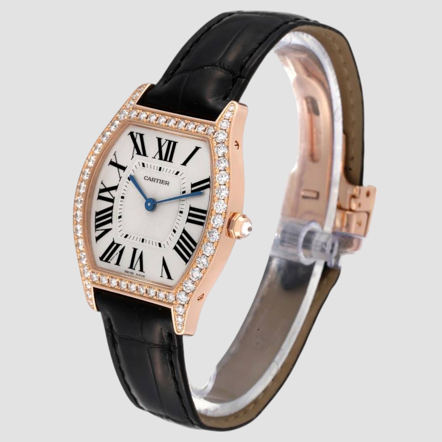 Tortue Medium Rose Gold Diamond Bezel Mens Watch