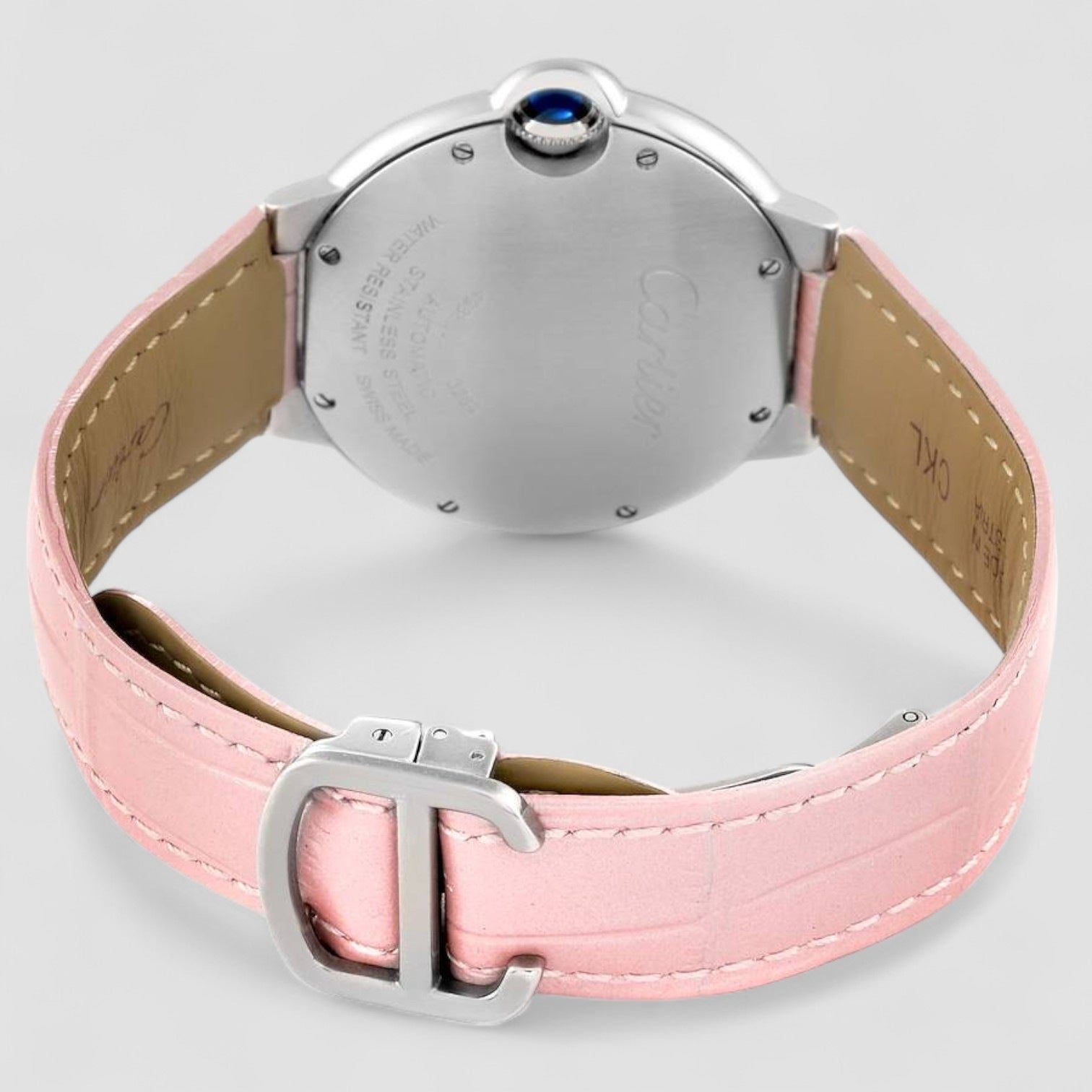 Ballon Bleu Pink Dial Leather Strap Steel Ladies Watch