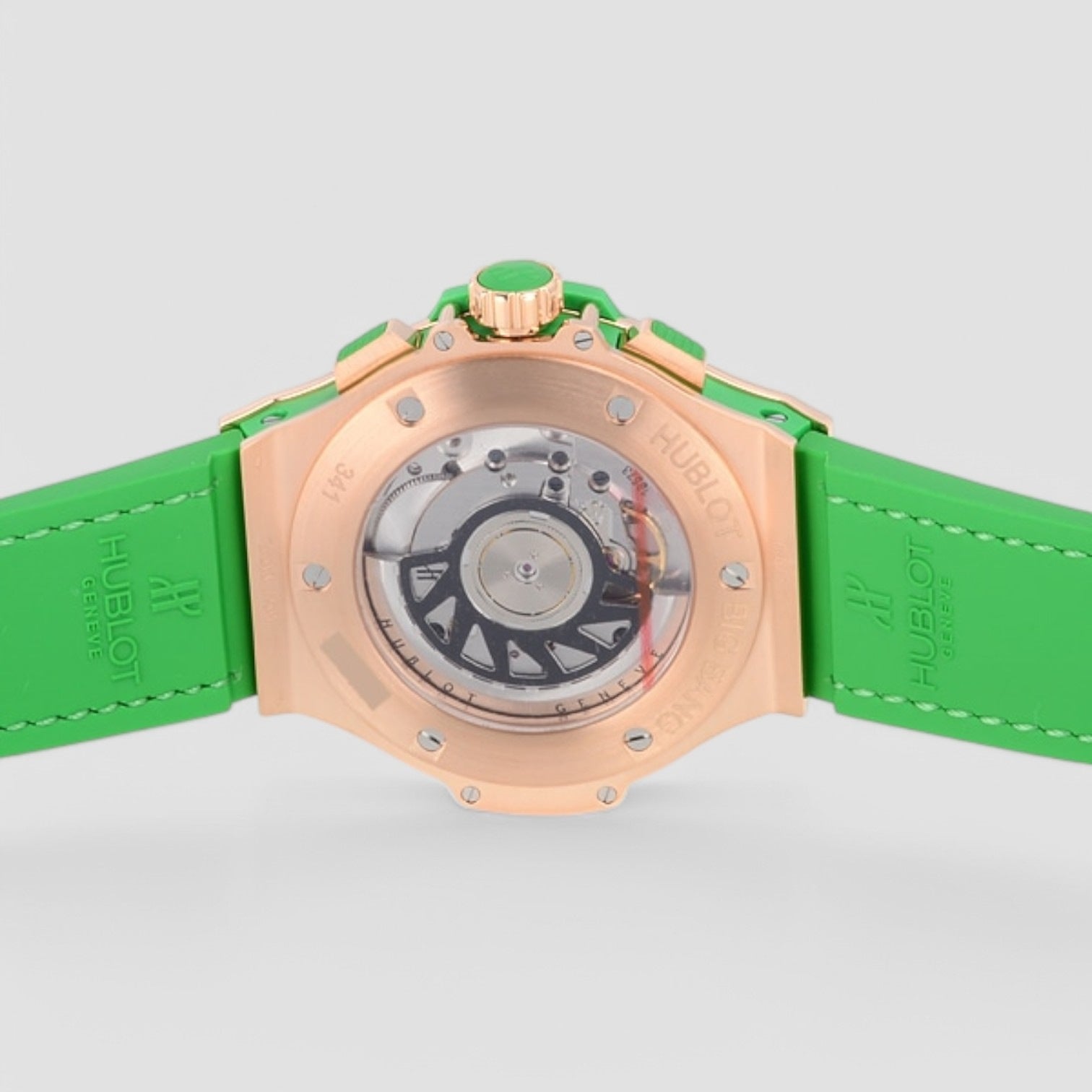 Tutti Frutti Rose Gold White Arabic Dial Tsavorite Bezel & Green Leather 41mm