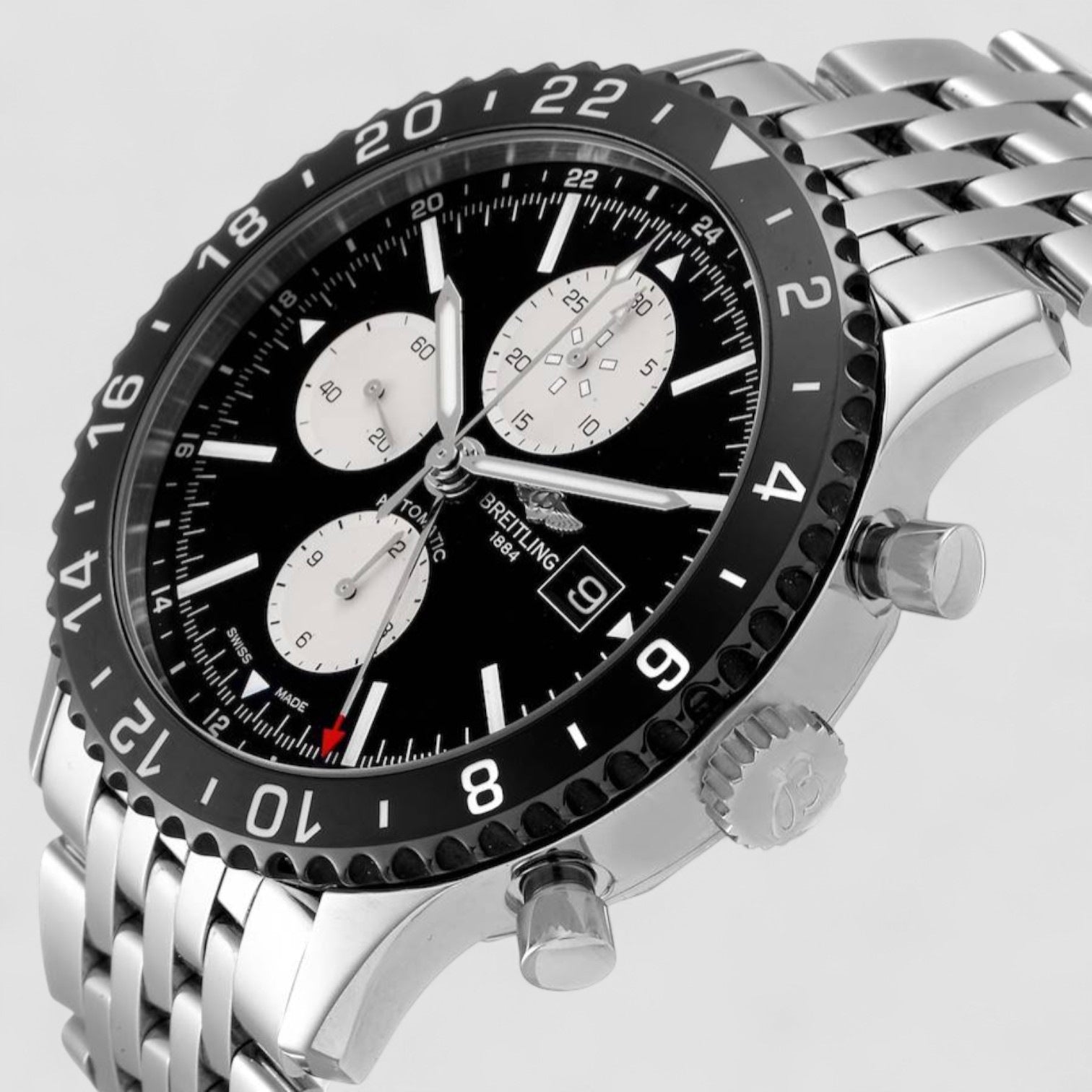 Chronoliner Black Dial Steel Mens Watch