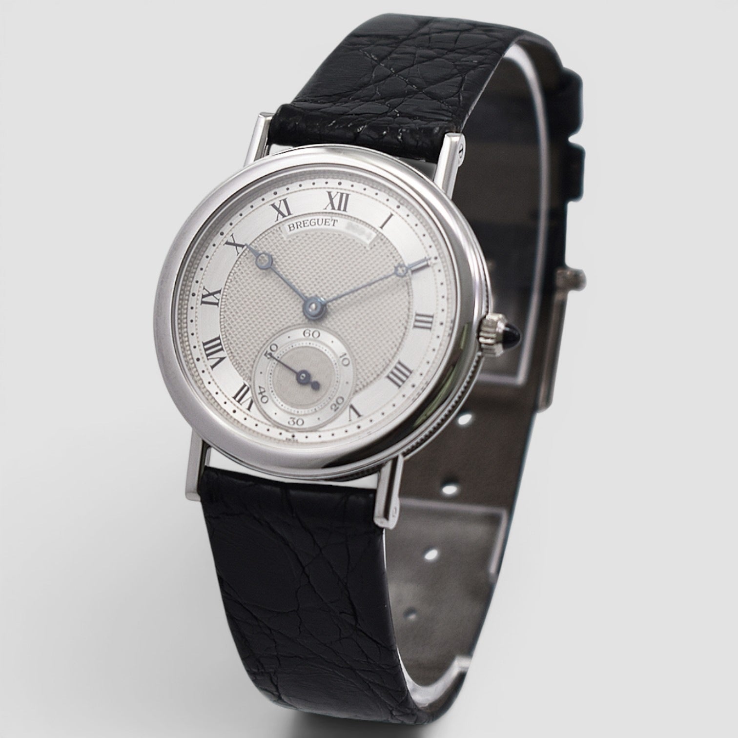 Classique 3210BB White Gold Silver Guilloché Dial Black Leather Strap