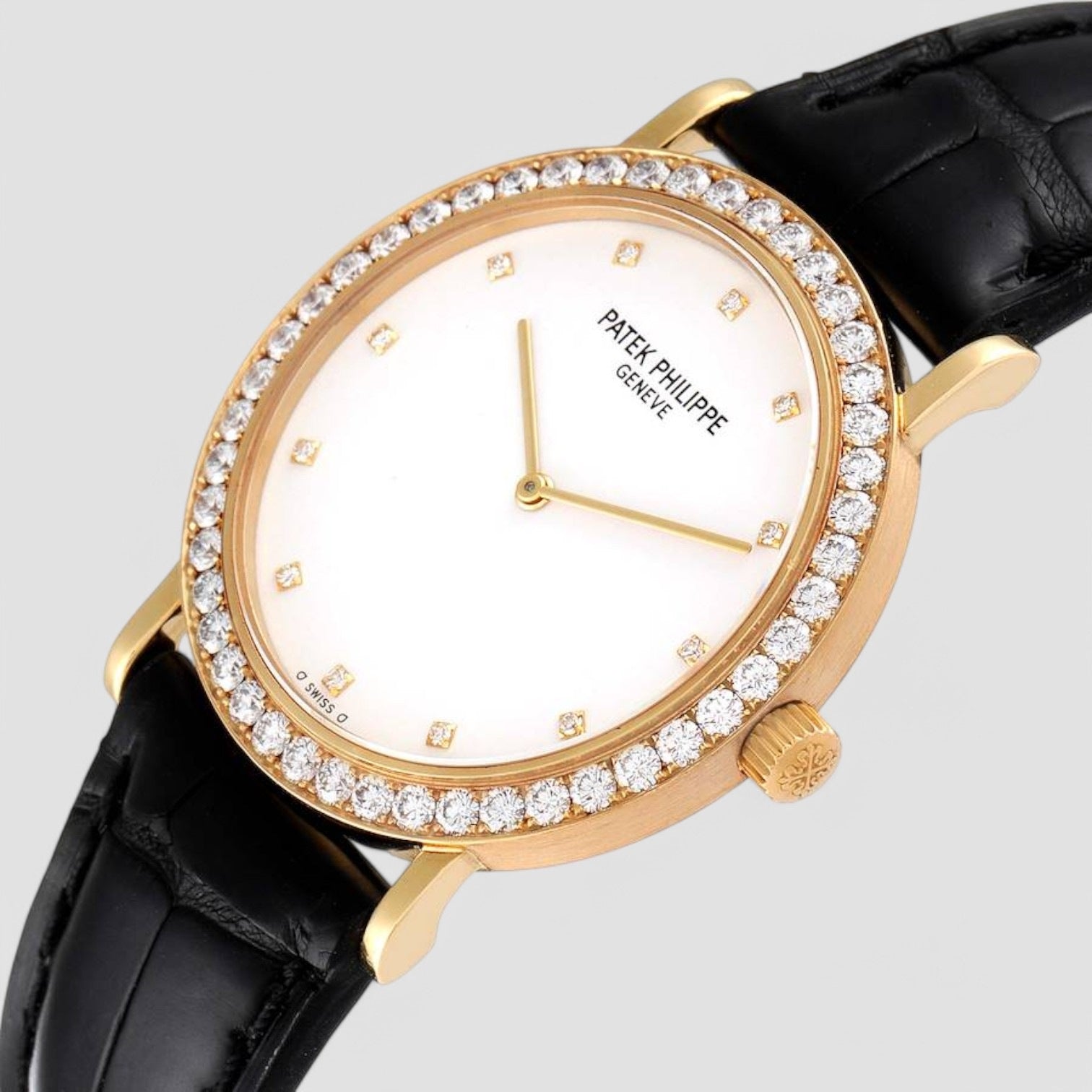 Calatrava Yellow Gold White Dial Diamond Watch