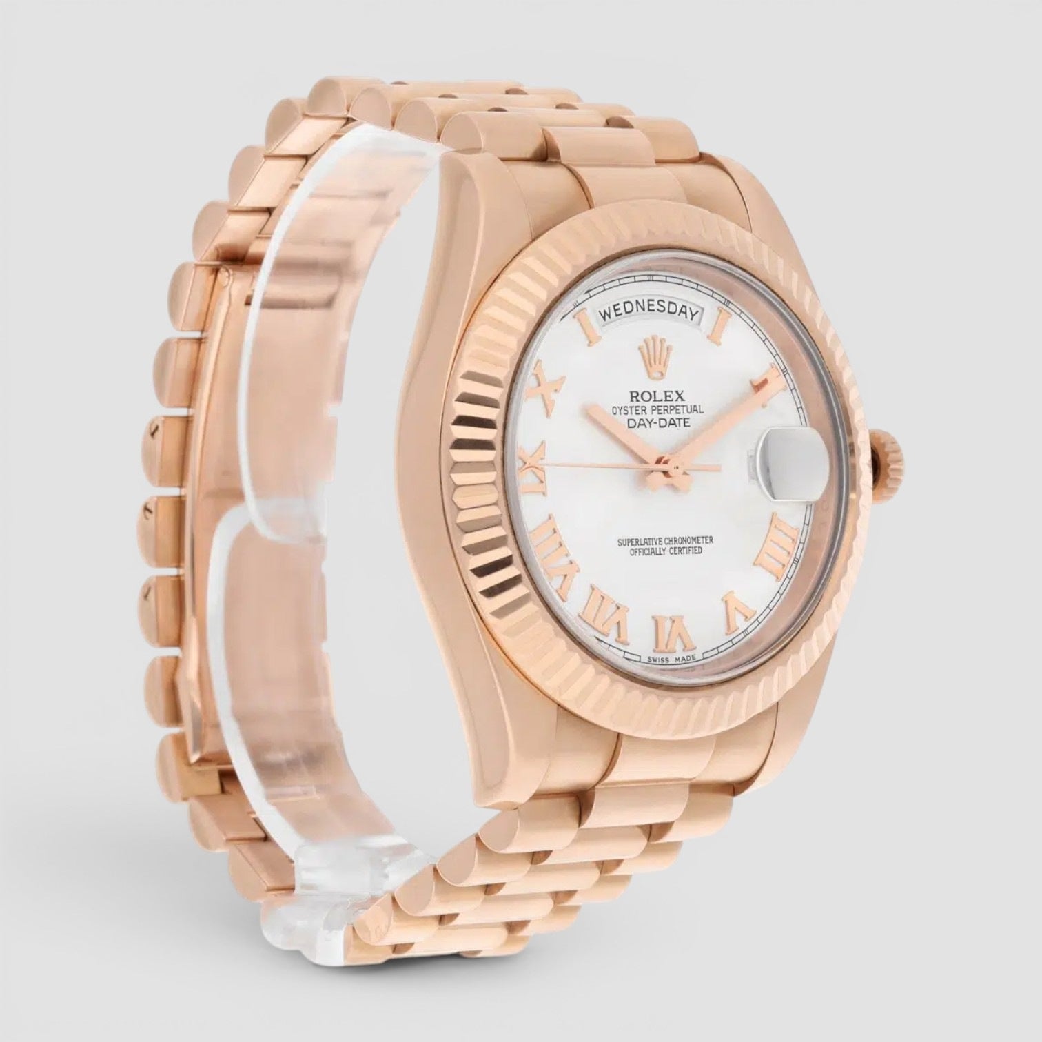 Day-Date II 41mm 18K Everose Gold White Roman Dial