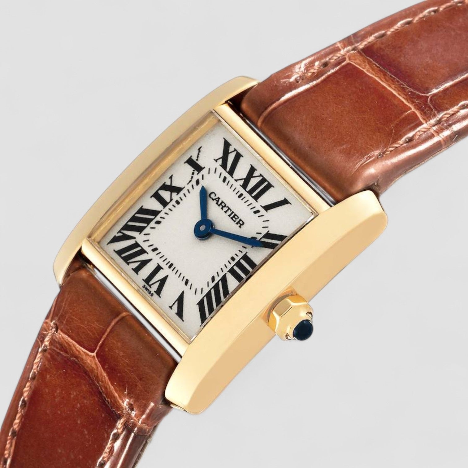 Tank Francaise Yellow Gold Brown Strap Ladies Watch