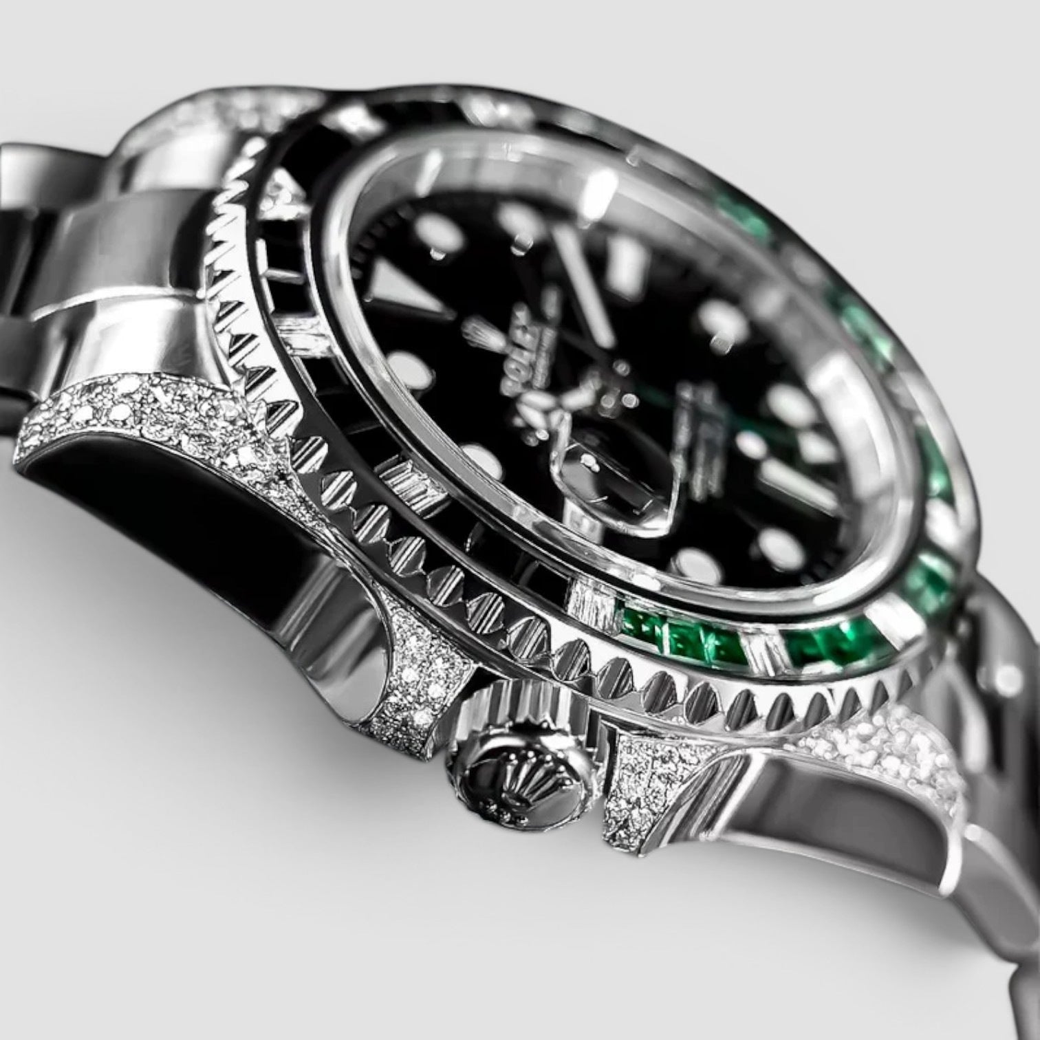 GMT-Master II Custom Diamond-Set with Green/Black Gemstone Iced Out