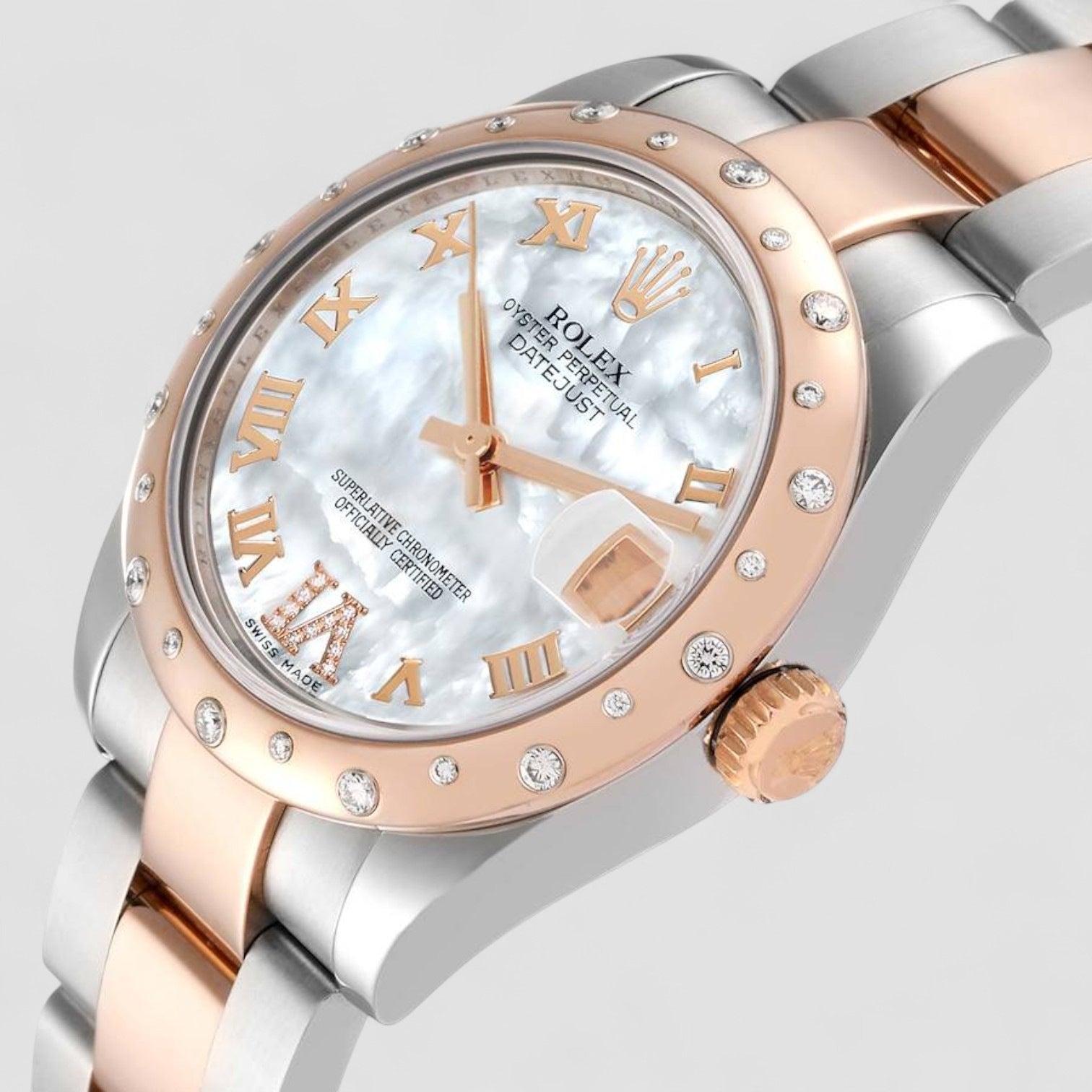 Datejust 31 Midsize Steel Rose Gold Diamond Ladies Watch