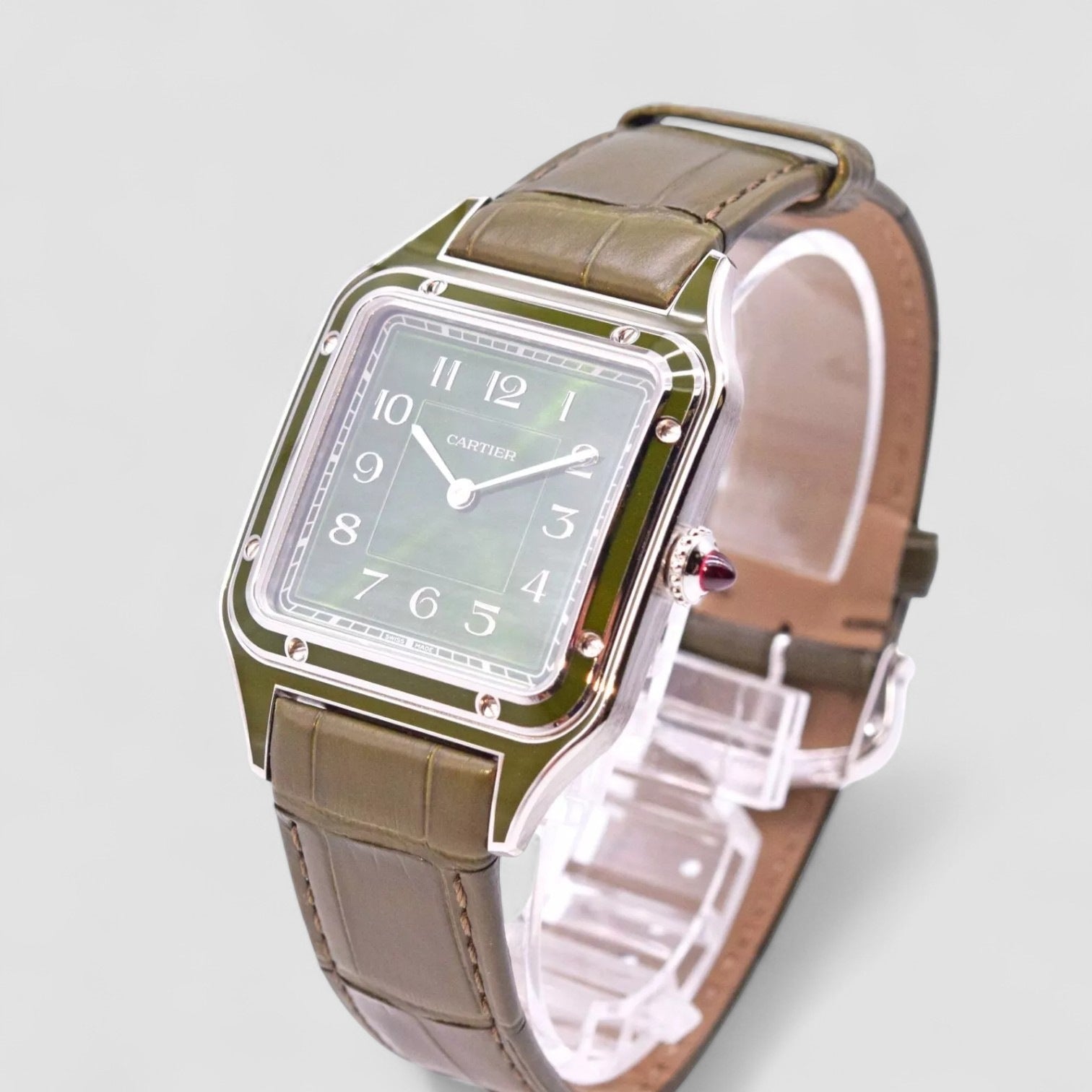 Santos Dumont Platinum Green Dial Mechanical Men's Watch