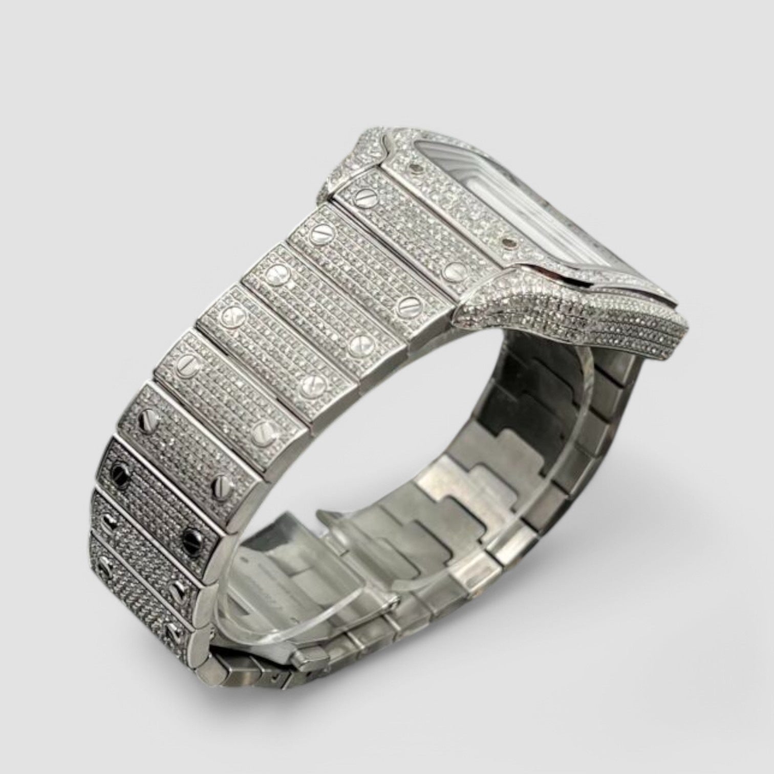 Santos De Cartier Iced Out Diamond – White Dial