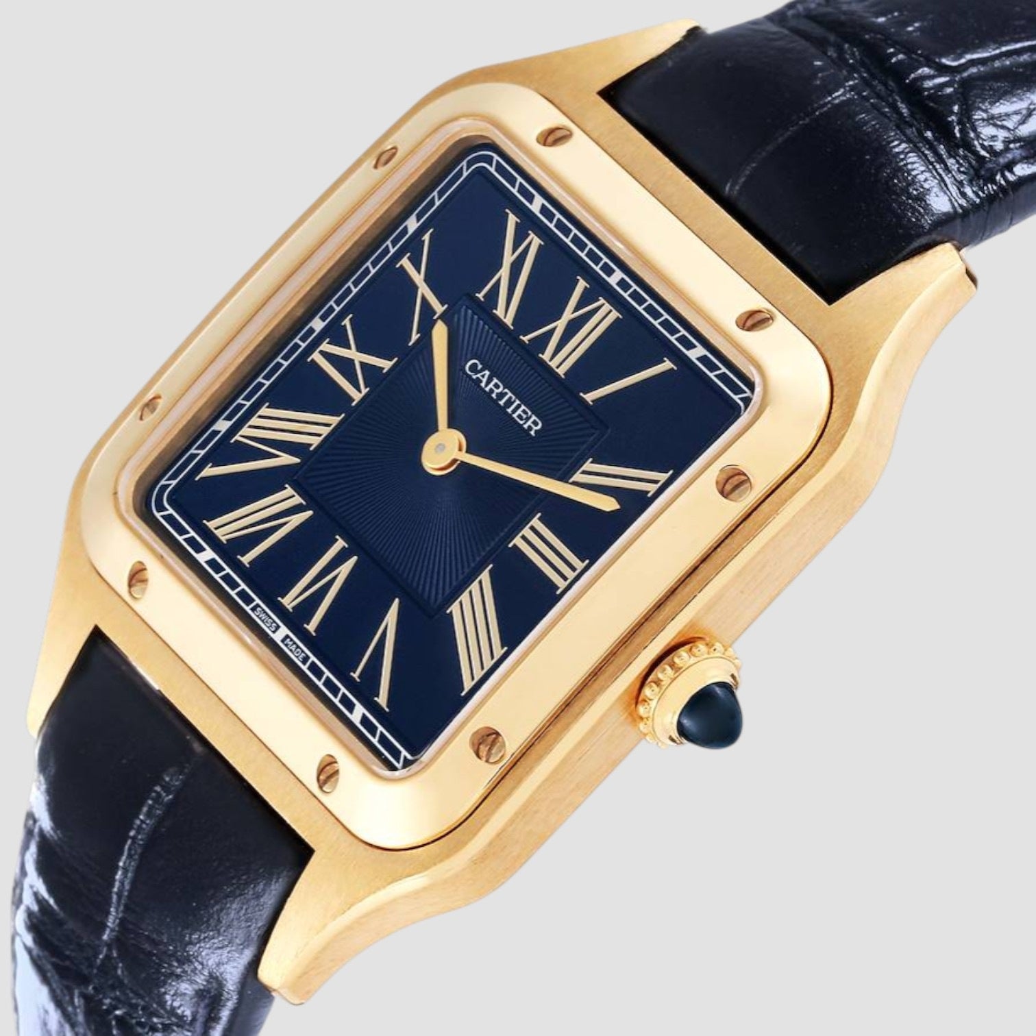 Santos Dumont Yellow Gold Blue Dial Mens Watch