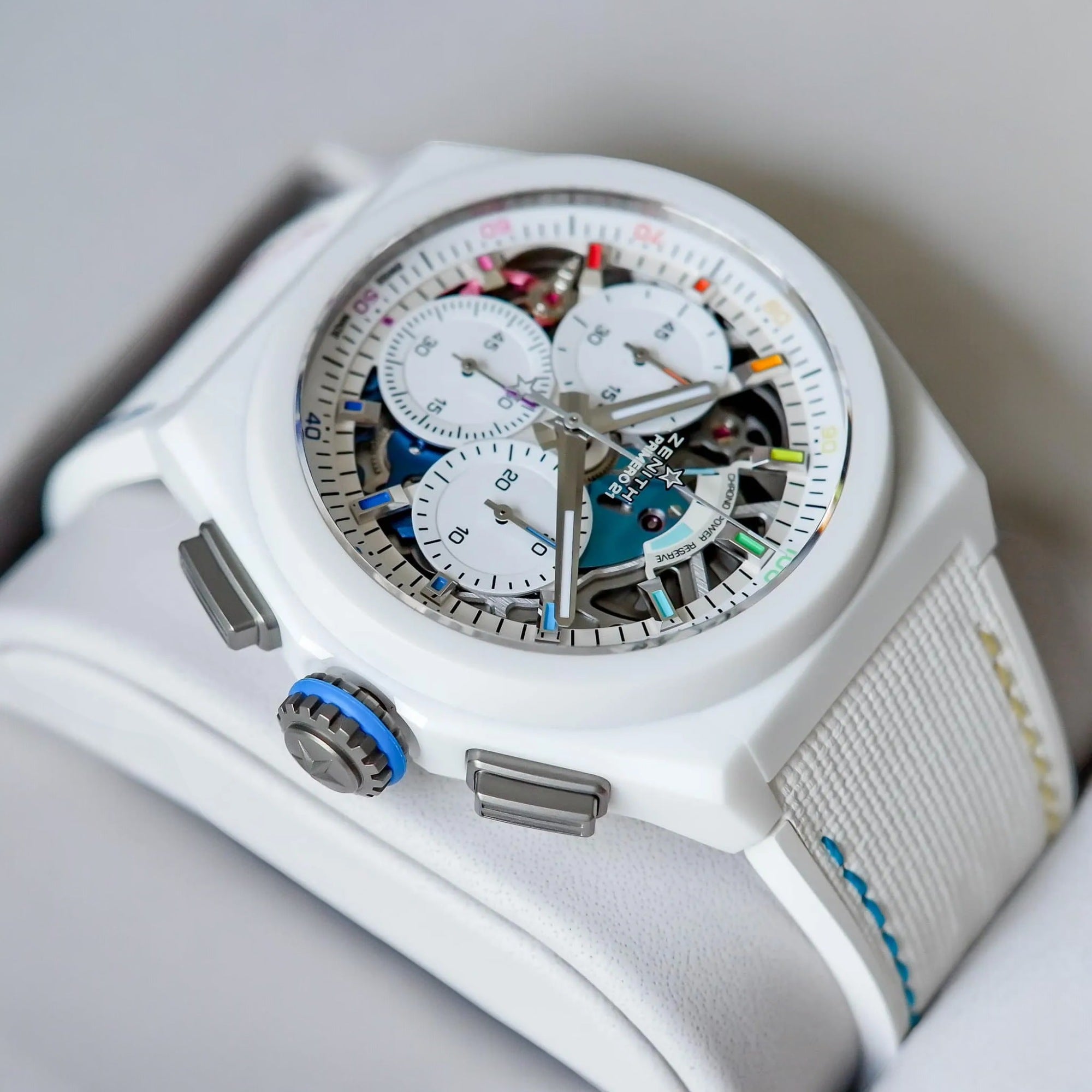 Defy 21 Chroma II Watch - 44 mm White Ceramic Case - White Openworked Dial - White Rubber