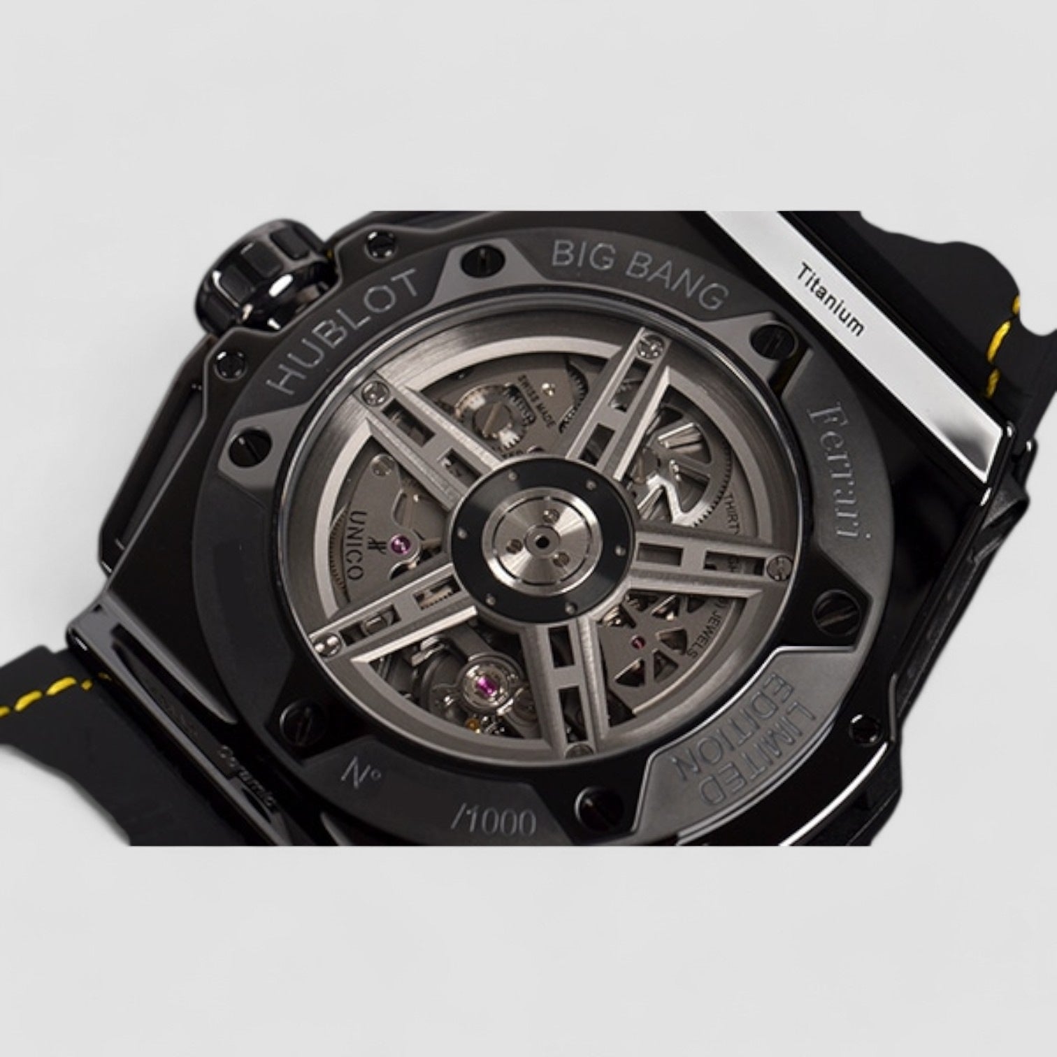 Big Bang Unico Ferrari Skeleton Yellow Arabic Carbon Fiber Bezel