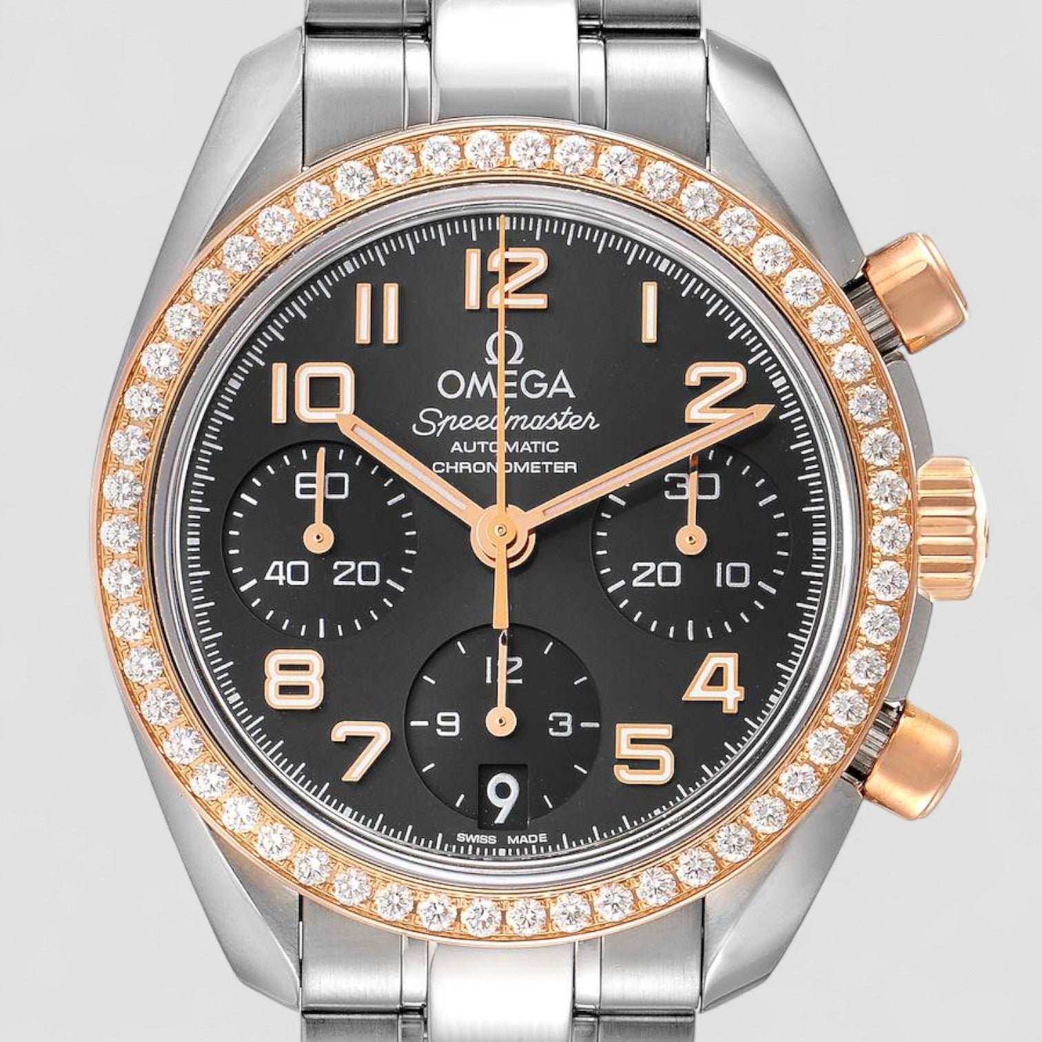 Speedmaster 38mm Steel Rose Gold Diamond Mens Watch