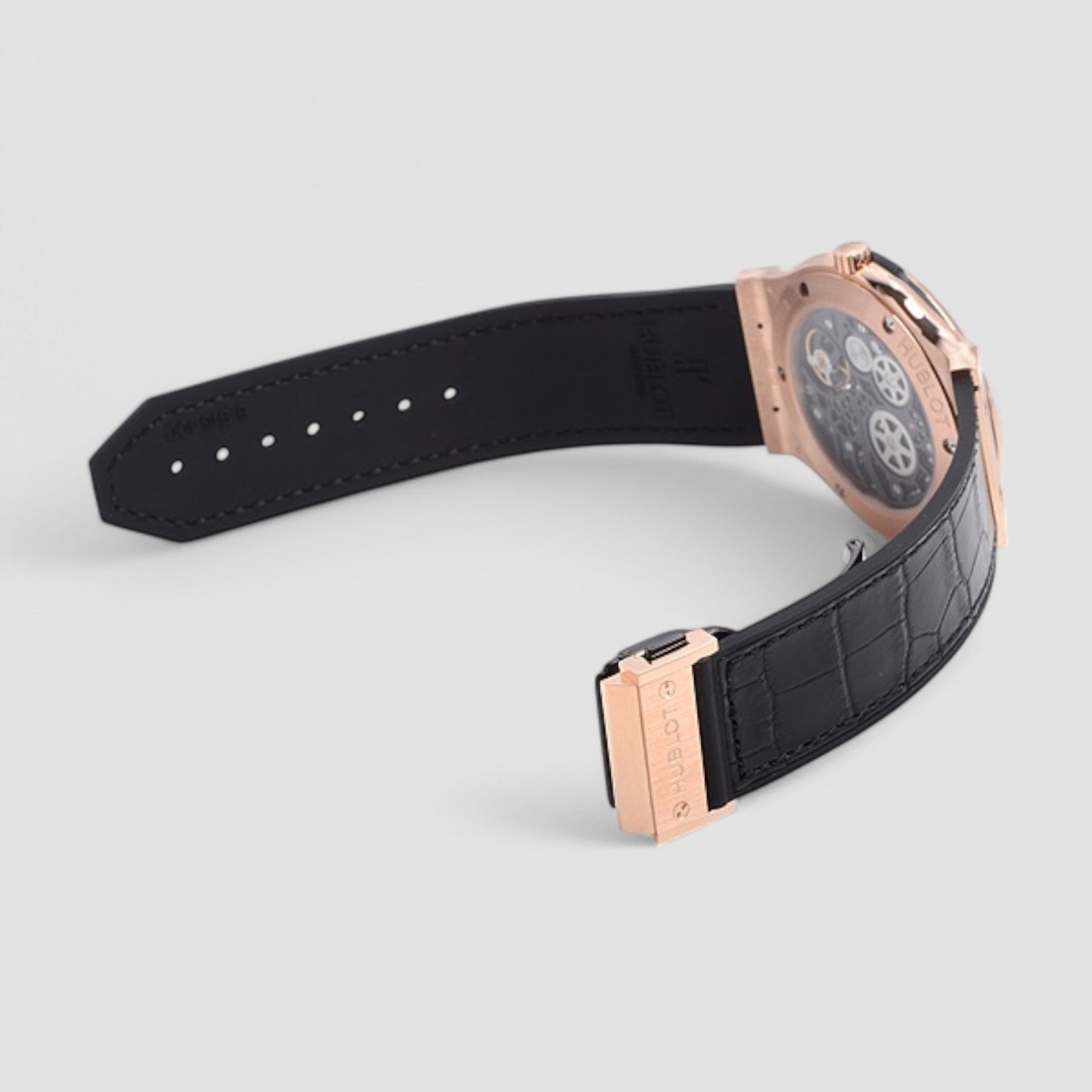 Classic Fusion 18kt Rose Gold Hand Wind Skeleton Dial Black Leather Men's Watch