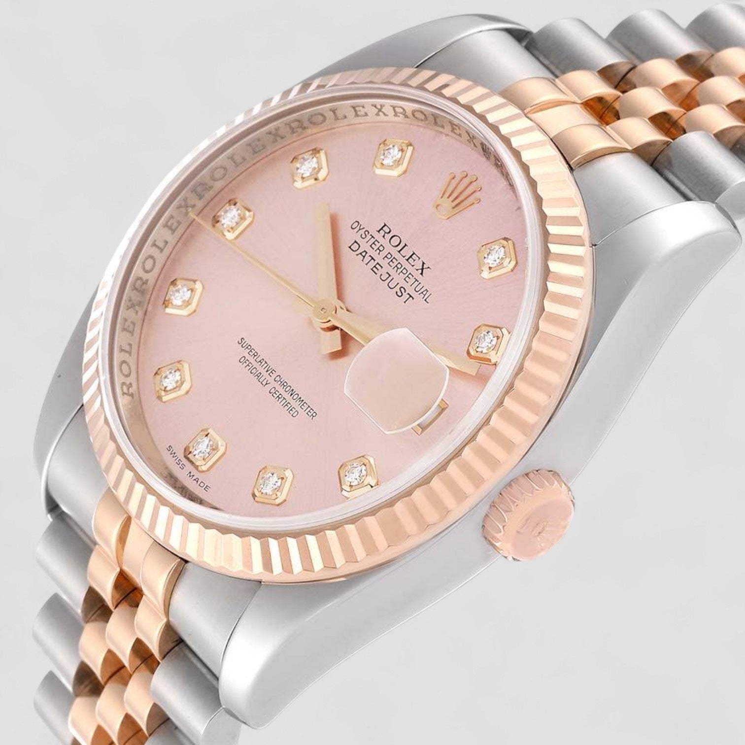 Datejust Steel Rose Gold Pink Diamond Dial Mens Watch