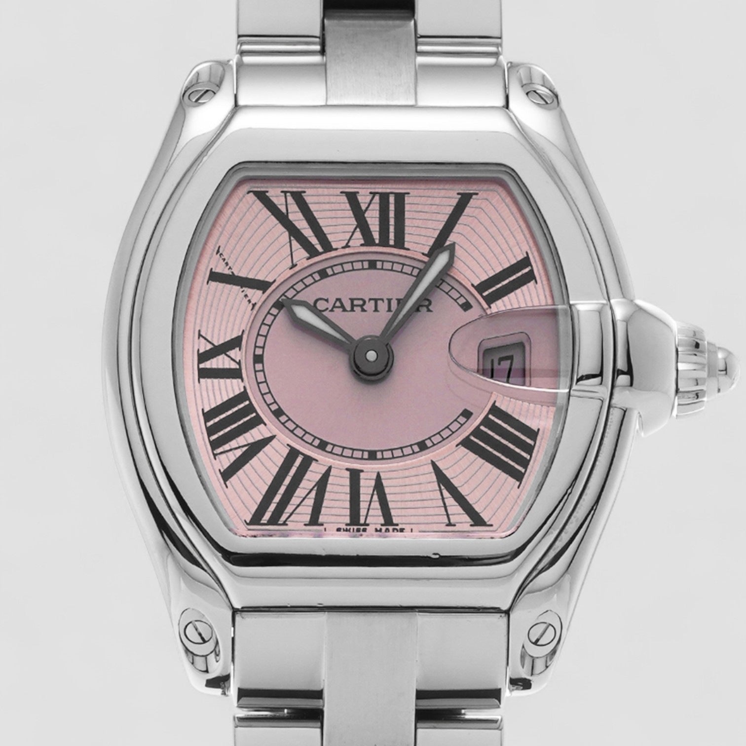 Cartier Roadster Ladies Pink Dial SS / SS W62017V3