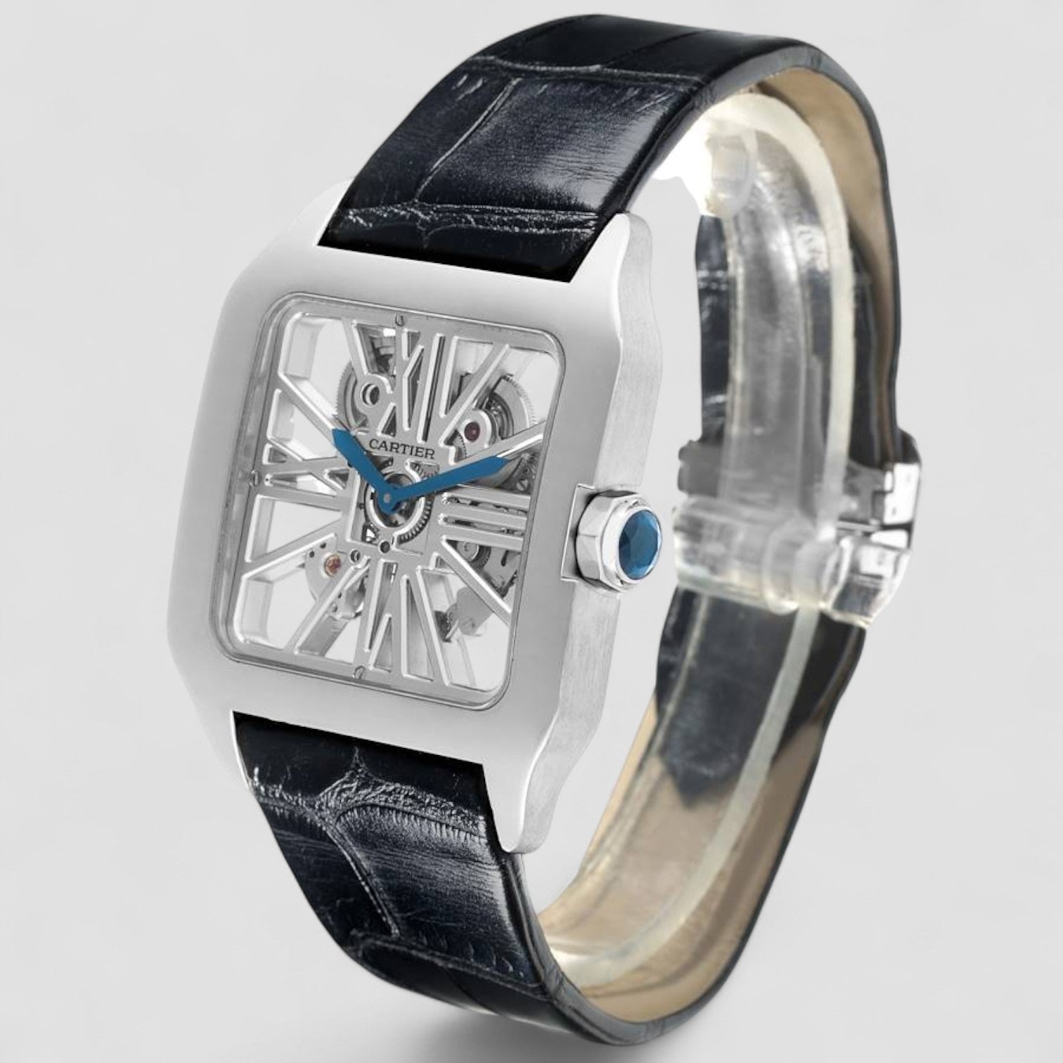 Santos Dumont Skeleton Dial White Gold Watch