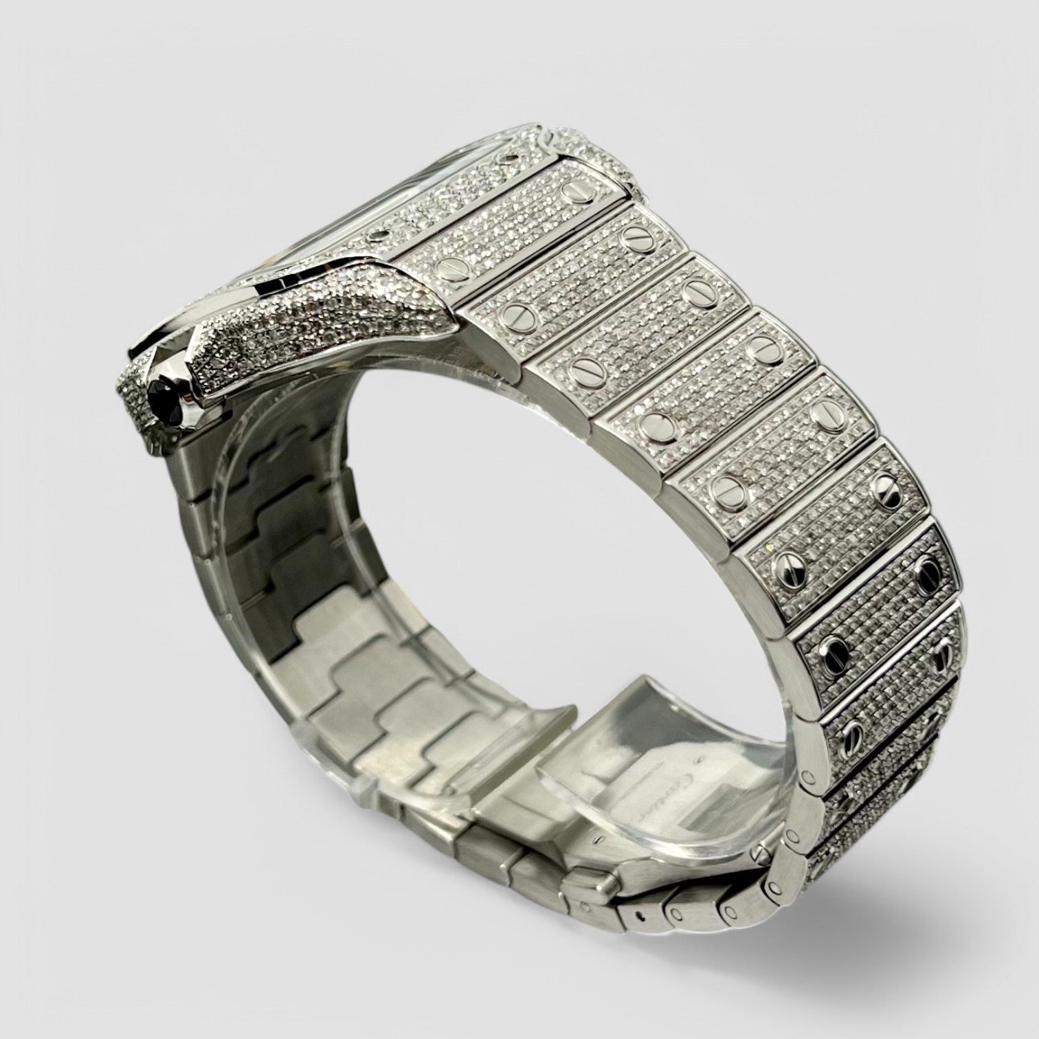 Santos De Cartier Iced Out Diamond – Roman Blue Dial