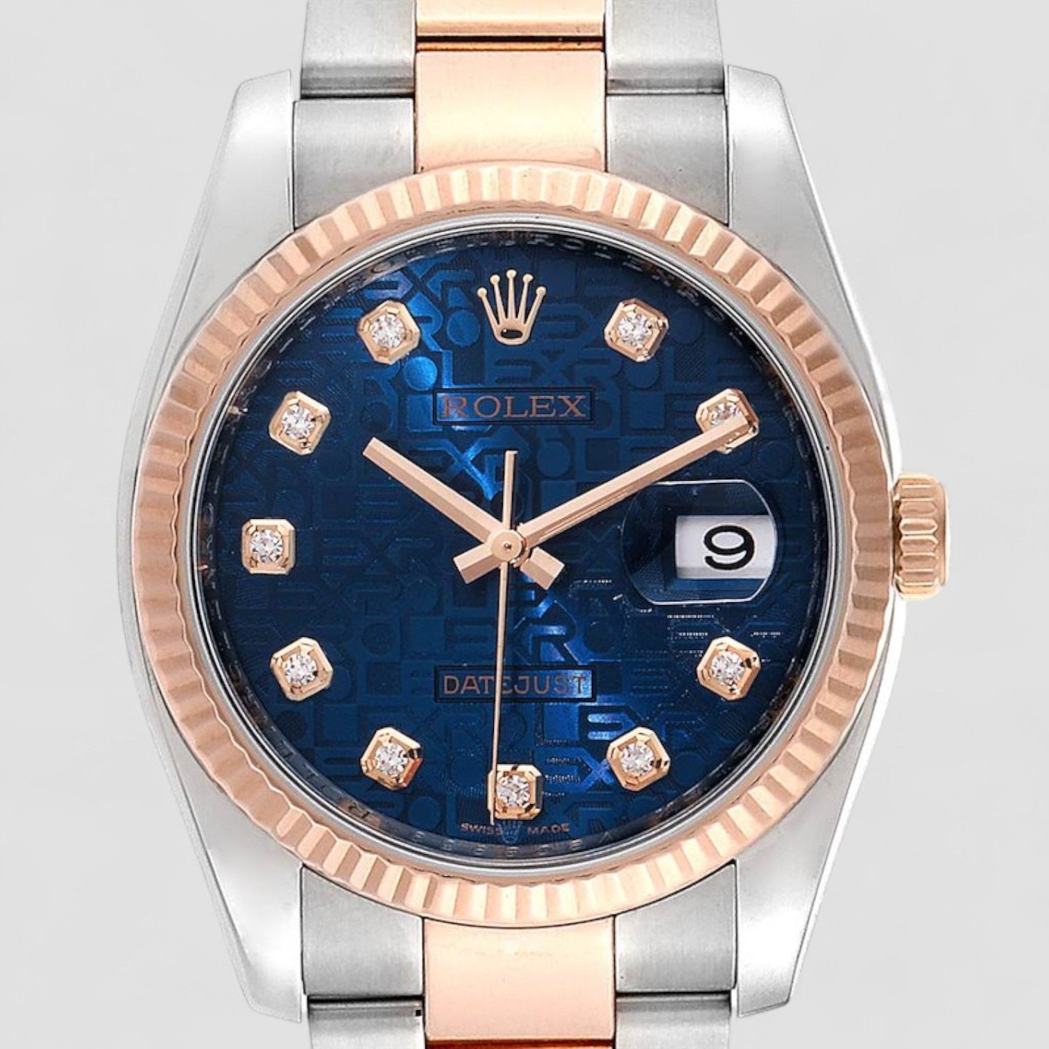 Datejust Steel Rose Gold Blue Diamond Dial Unisex Watch