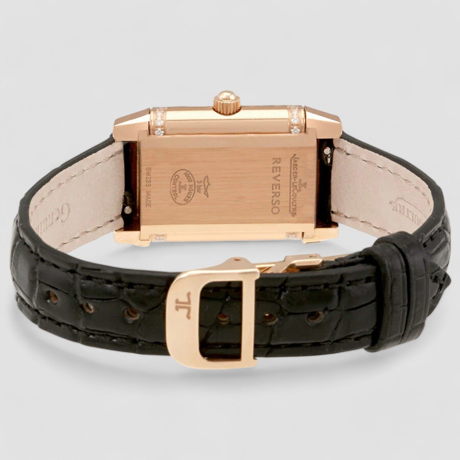 silver and black 18kt rose gold ladies watch
