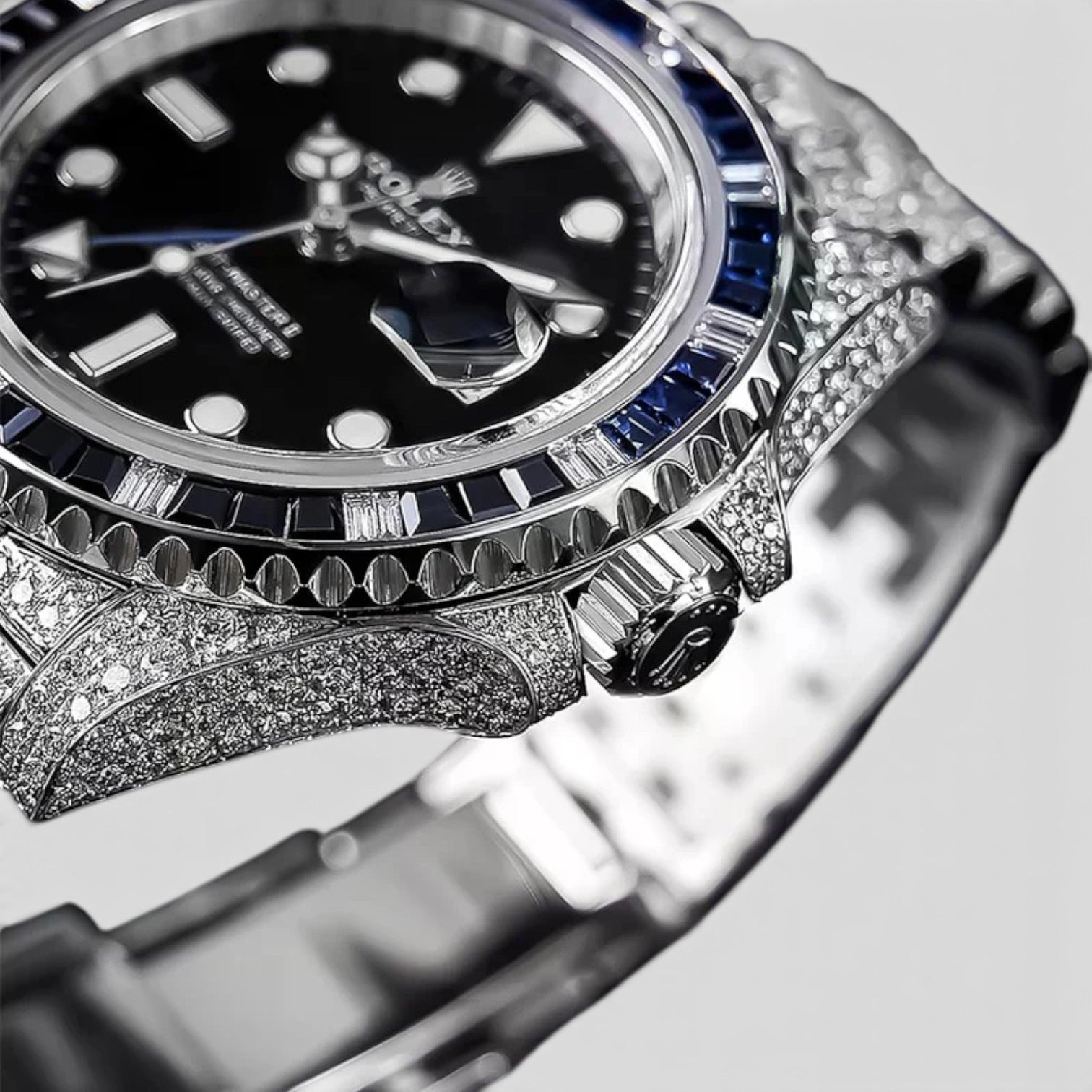 GMT-Master II Custom Diamond-Set with Blue/Black Gemstone bezel Iced Out