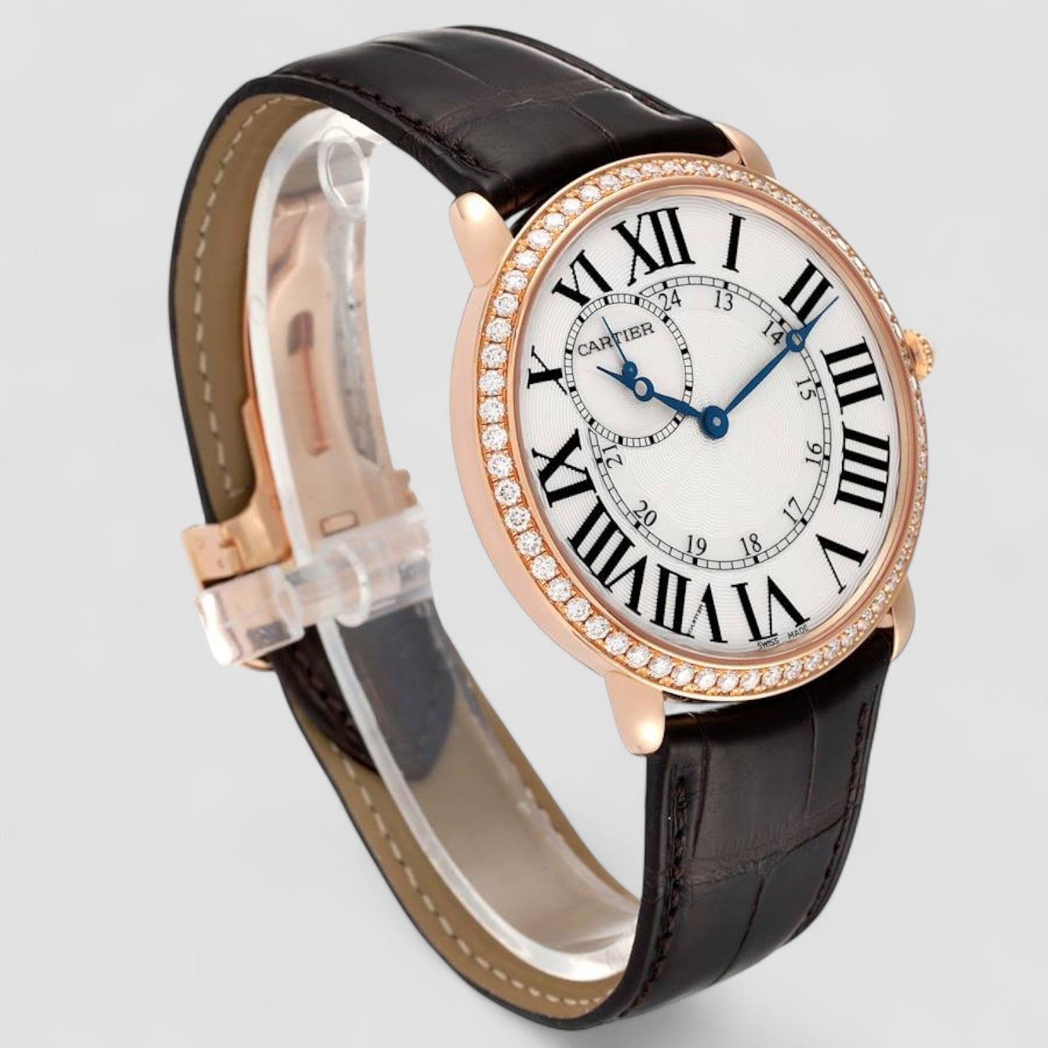 Ronde Louis Rose Gold Diamond Bezel Mens Watch