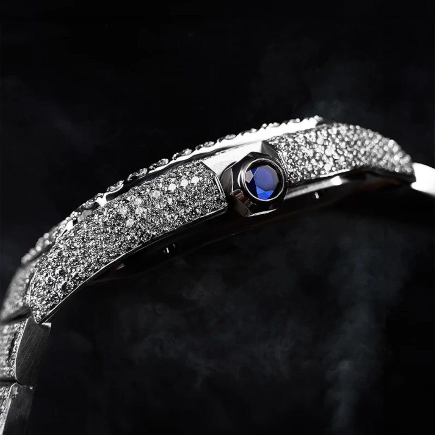 Santos Large – Steel – Custom Diamond-Set with Green Dial Iced Out