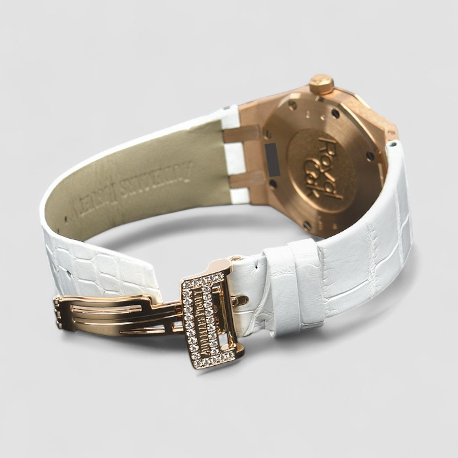 Royal Oak Quartz Ladies Rose Gold Silver Index Diamond Bezel 33mm