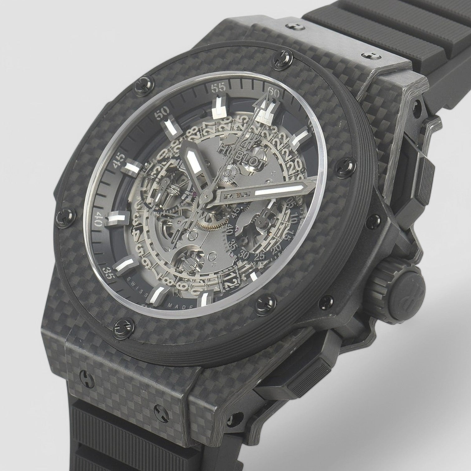 King Power Unico Skeleton Dial Automatic Carbon Fiber Rubber Men's Watch